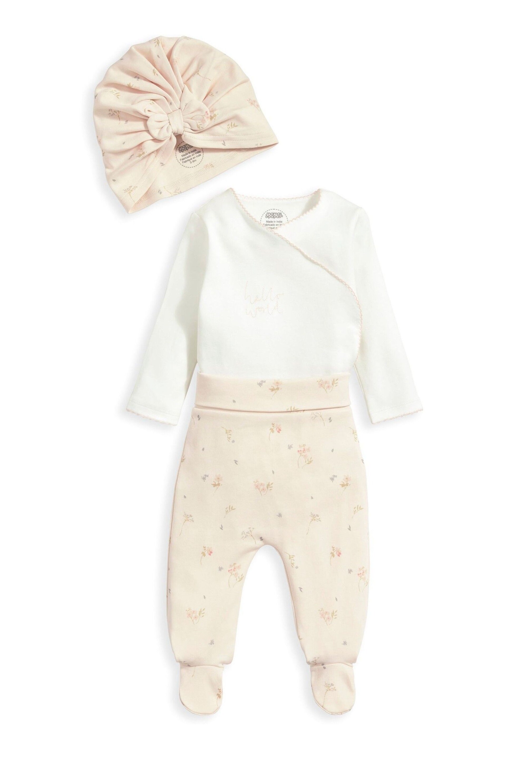 Mamas & Papas Pink 3 Piece Floral My First Outfit Set - Image 2 of 5