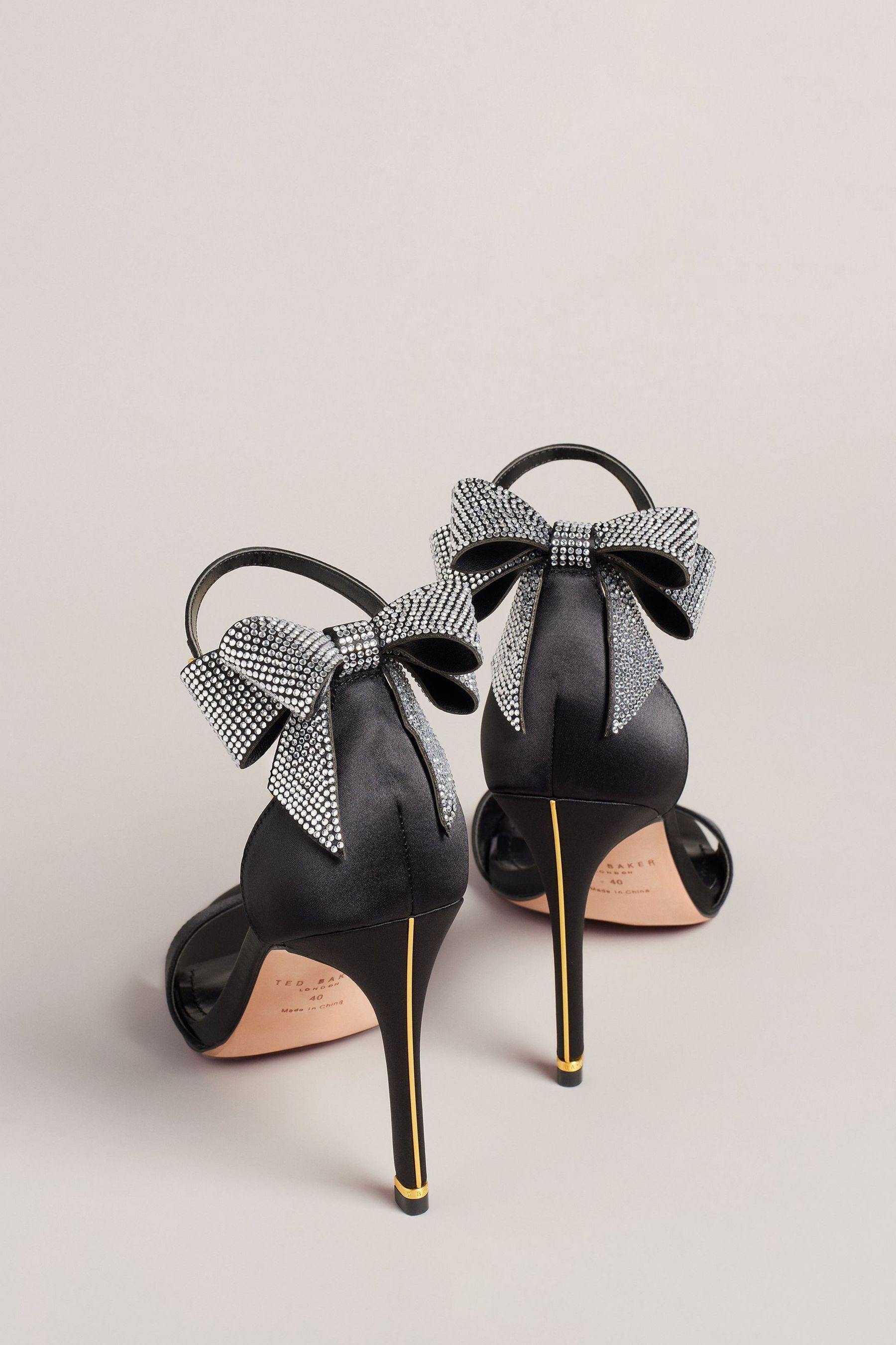 Ted baker black satin bow detail heeled sandals store
