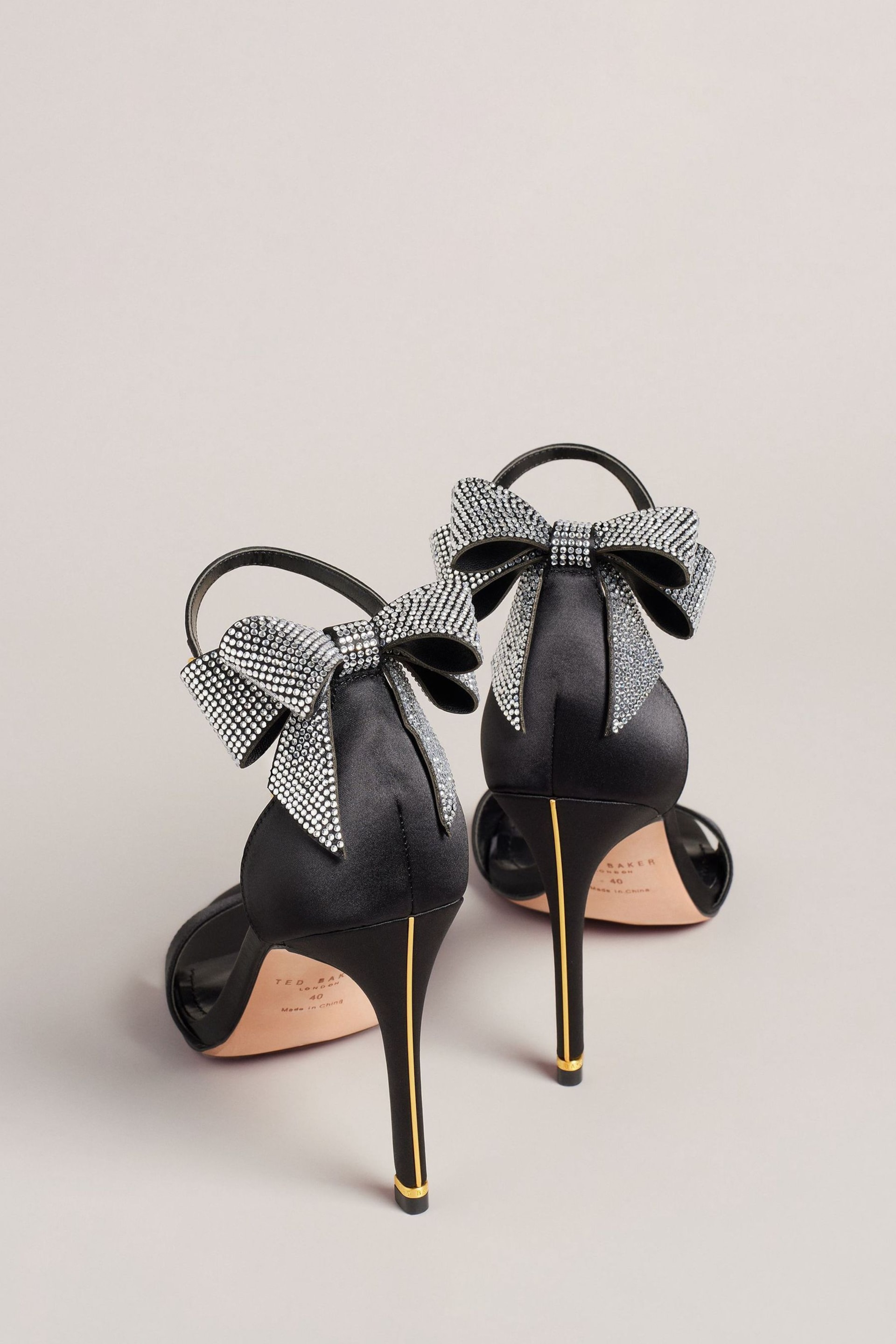 Ted Baker Black Hemary Satin Crystal Bow Back Sandals - Image 3 of 5