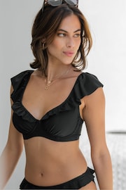 Pour Moi Black Bermuda Underwired Non Padded Frill Top - Image 1 of 5