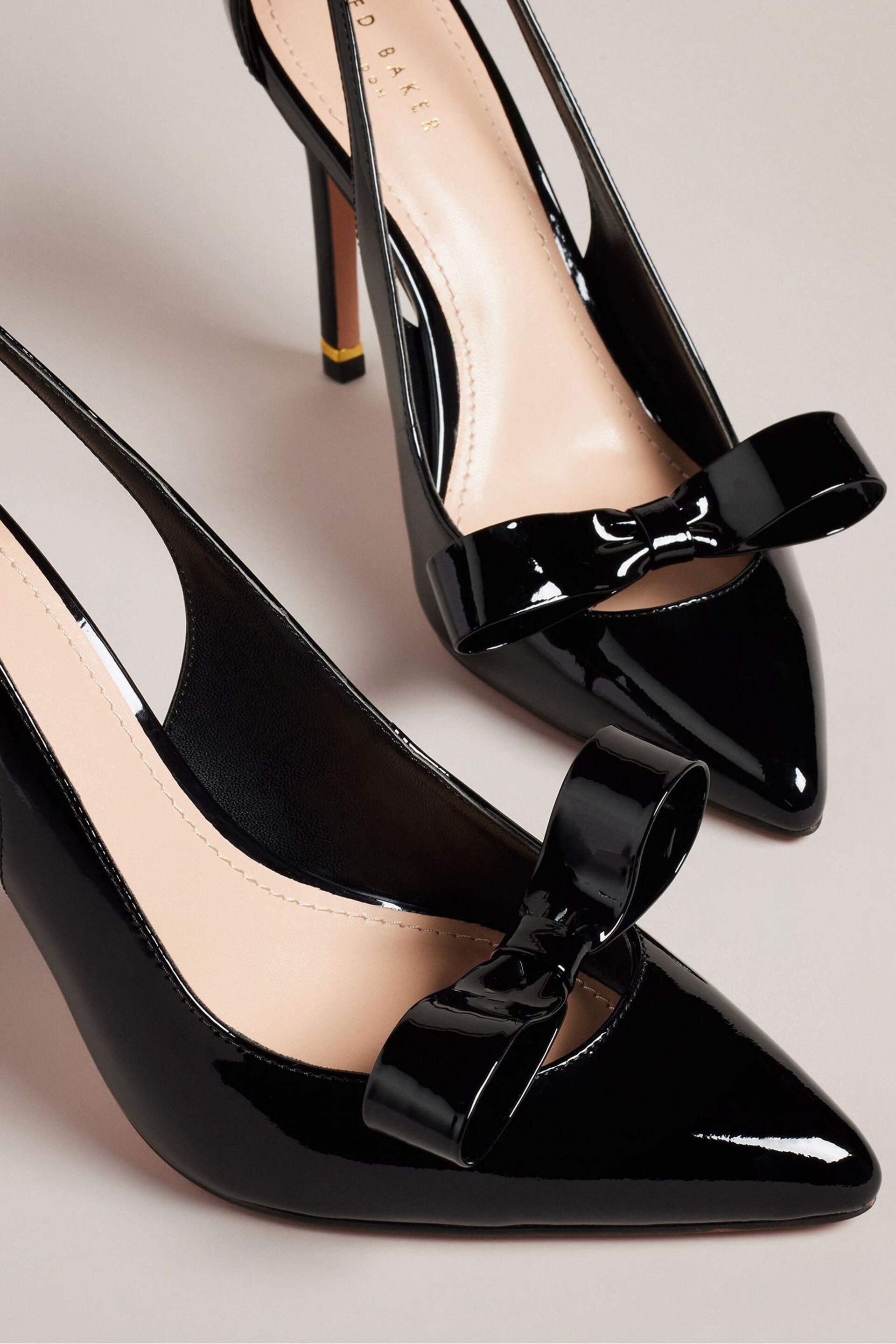 Ted Baker Black Orliney Patent Bow 100mm Cut-Out Detail Courts - Image 2 of 5