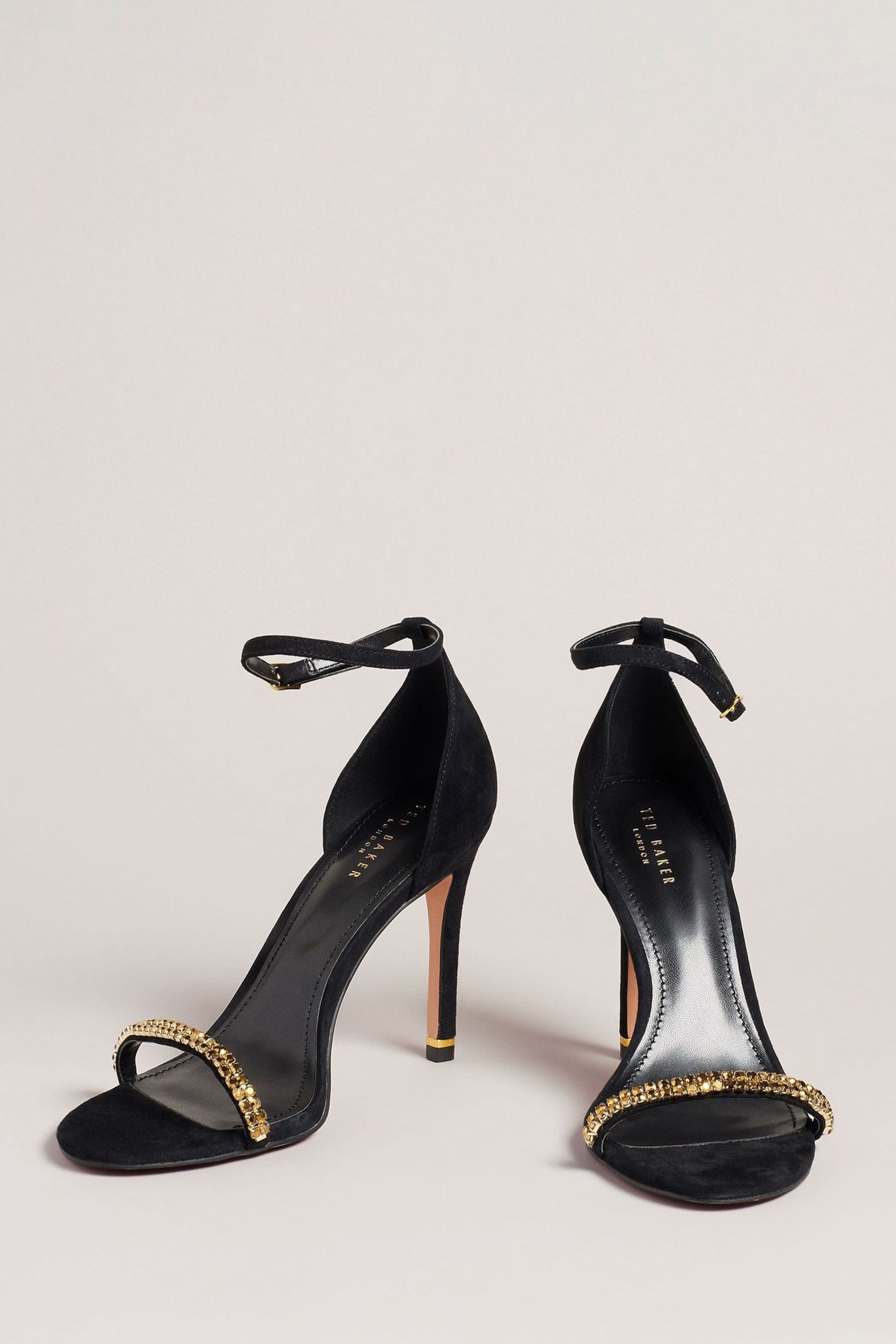 Ted Baker Gold/Black Helenni Crystal Strap Heeled Sandals - Image 2 of 5