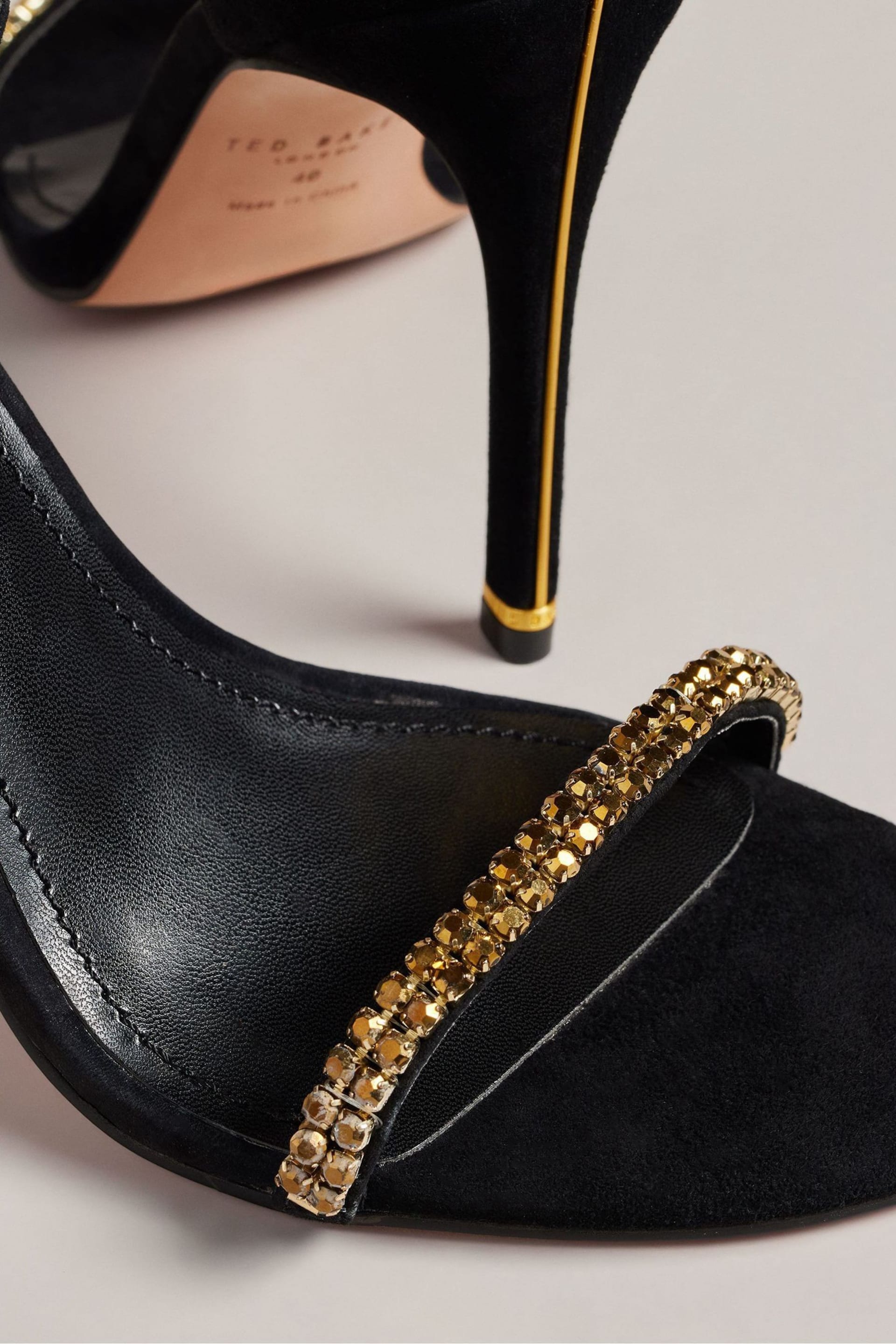 Ted Baker Gold/Black Helenni Crystal Strap Heeled Sandals - Image 4 of 5