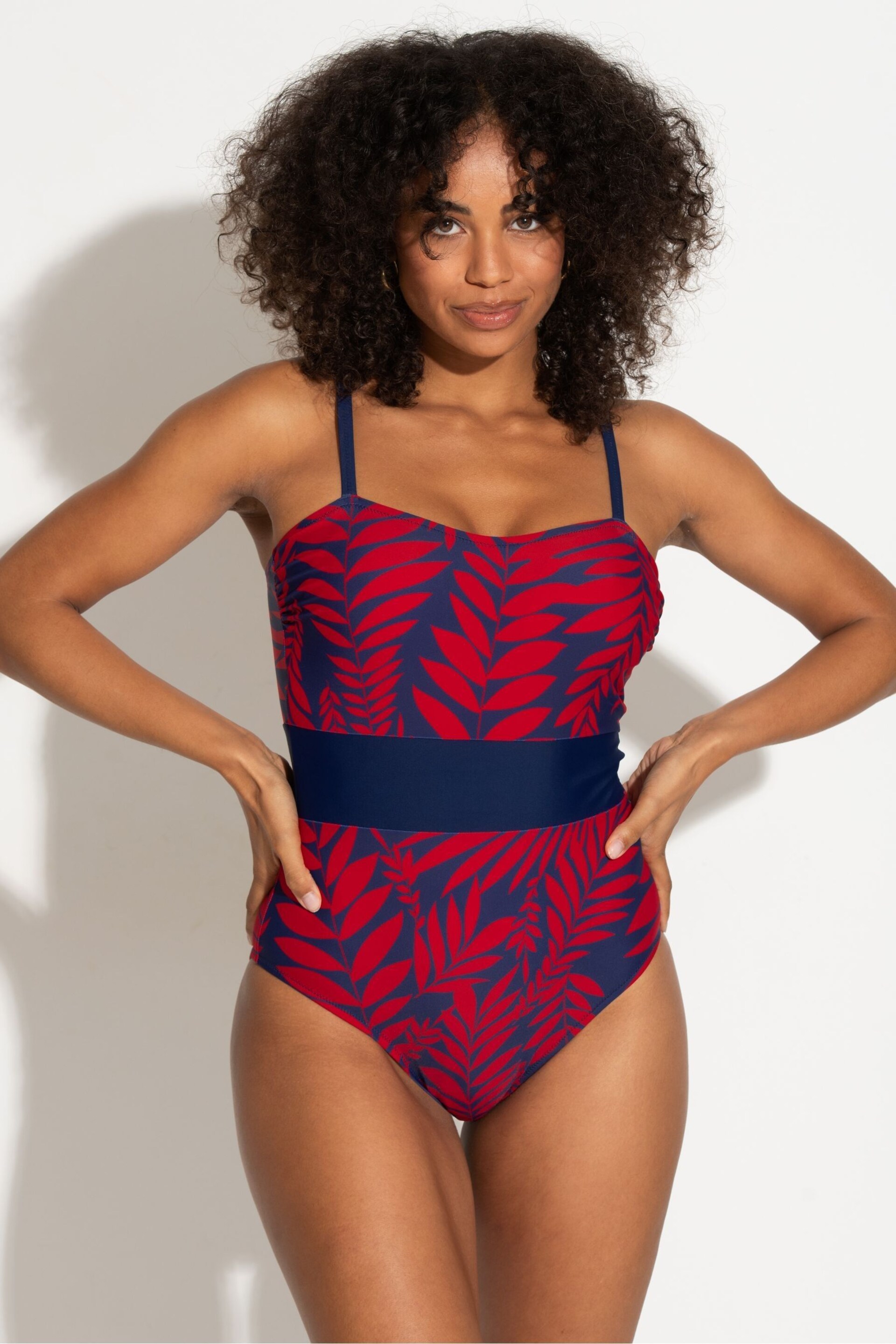 Pour Moi Blue Palermo Panelled Control Swimsuit - Image 1 of 4