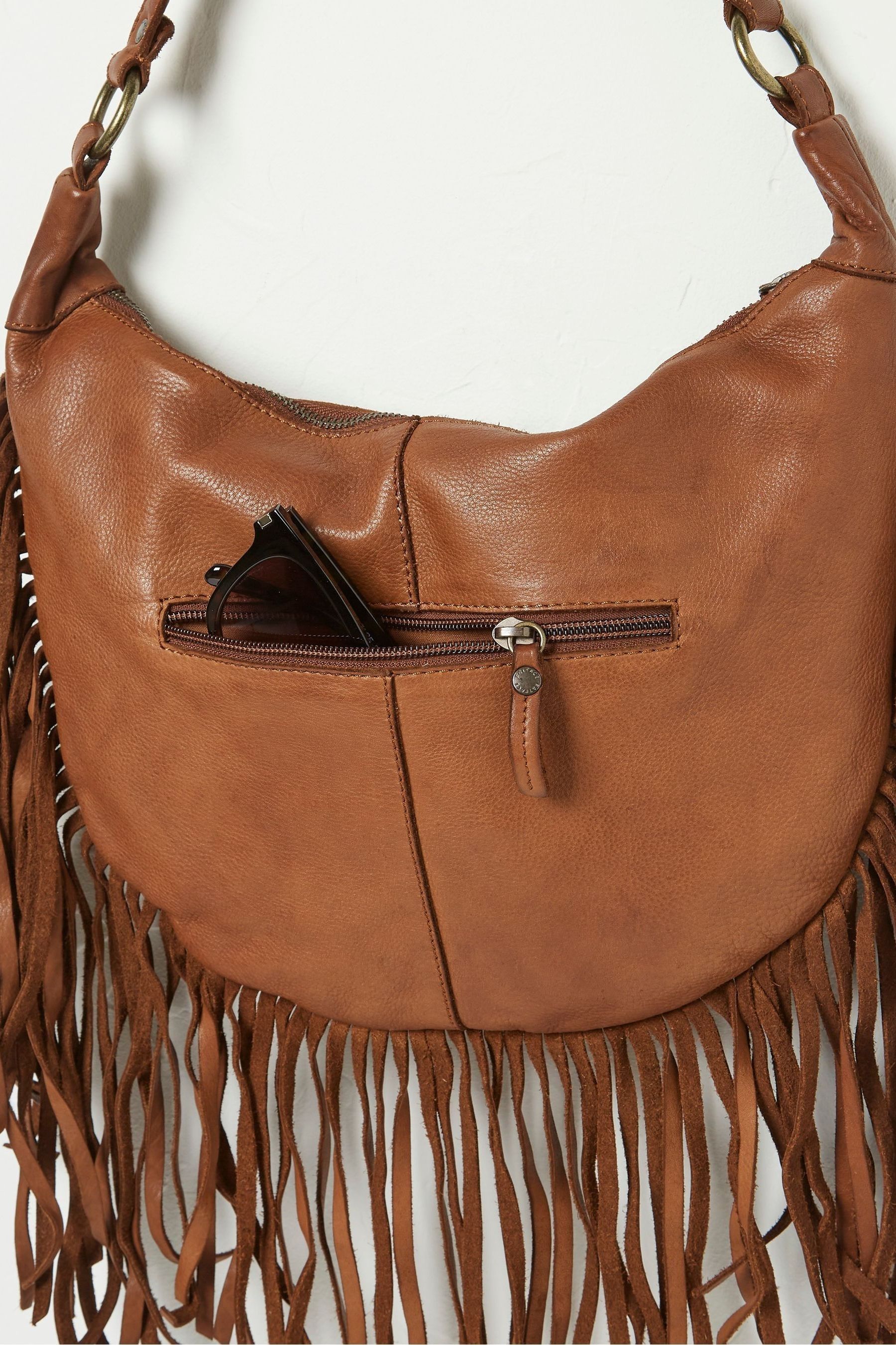 Buy FatFace Dawson Brown Crescent Leather Tassel Bag from Next Luxembourg