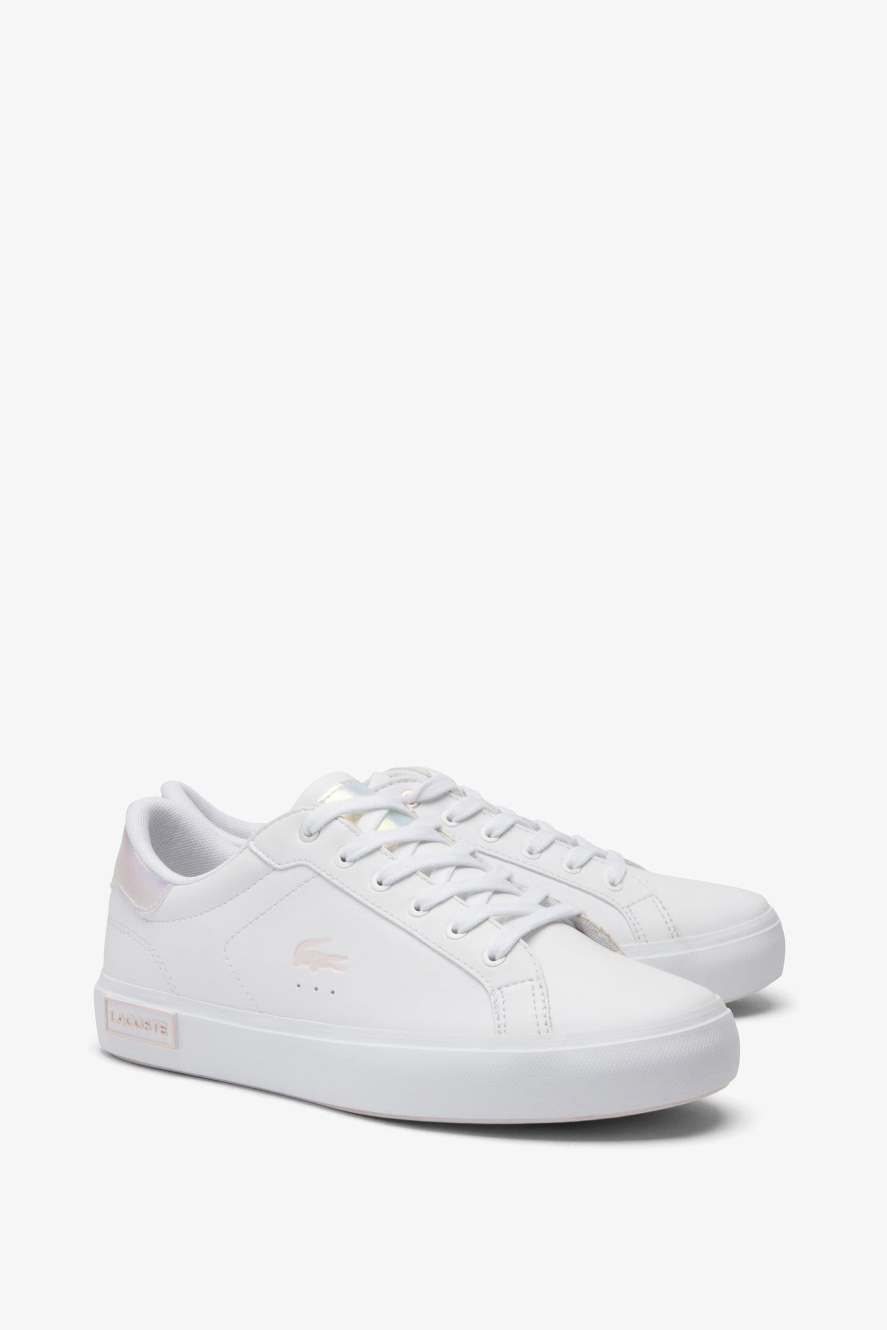 Buy Lacoste Childrens Powercourt Lace Up Logo White Trainers from Next Luxembourg