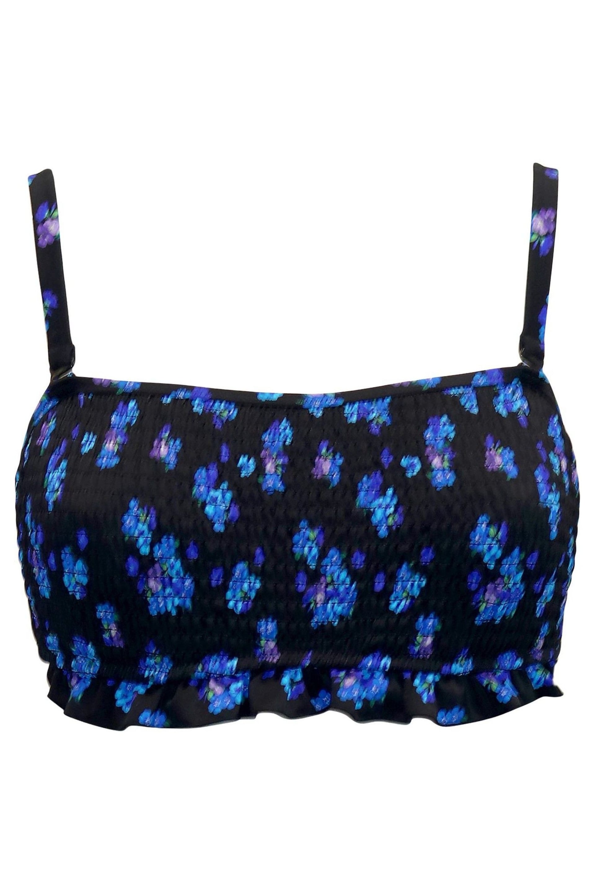 Pour Moi Black & Blue Free Spirit Strapless Shirred Bandeau Underwired Top - Image 3 of 4