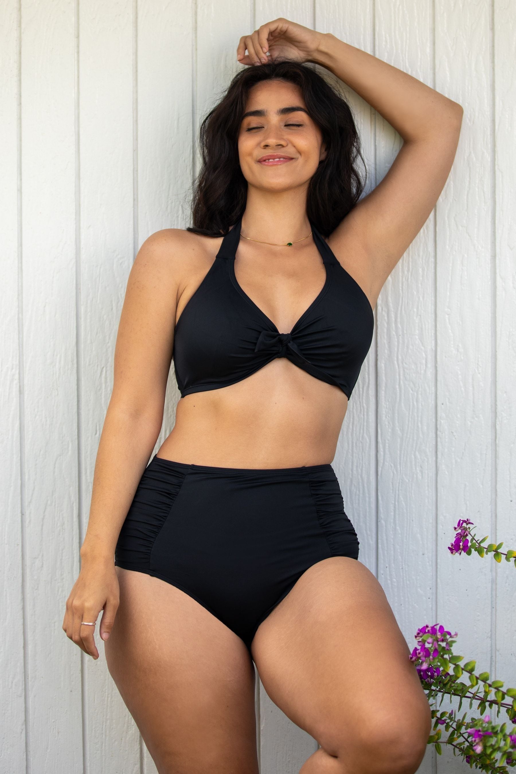 Pour Moi Black Space Super High Waist Ruched Tummy Control Bikini Bottoms