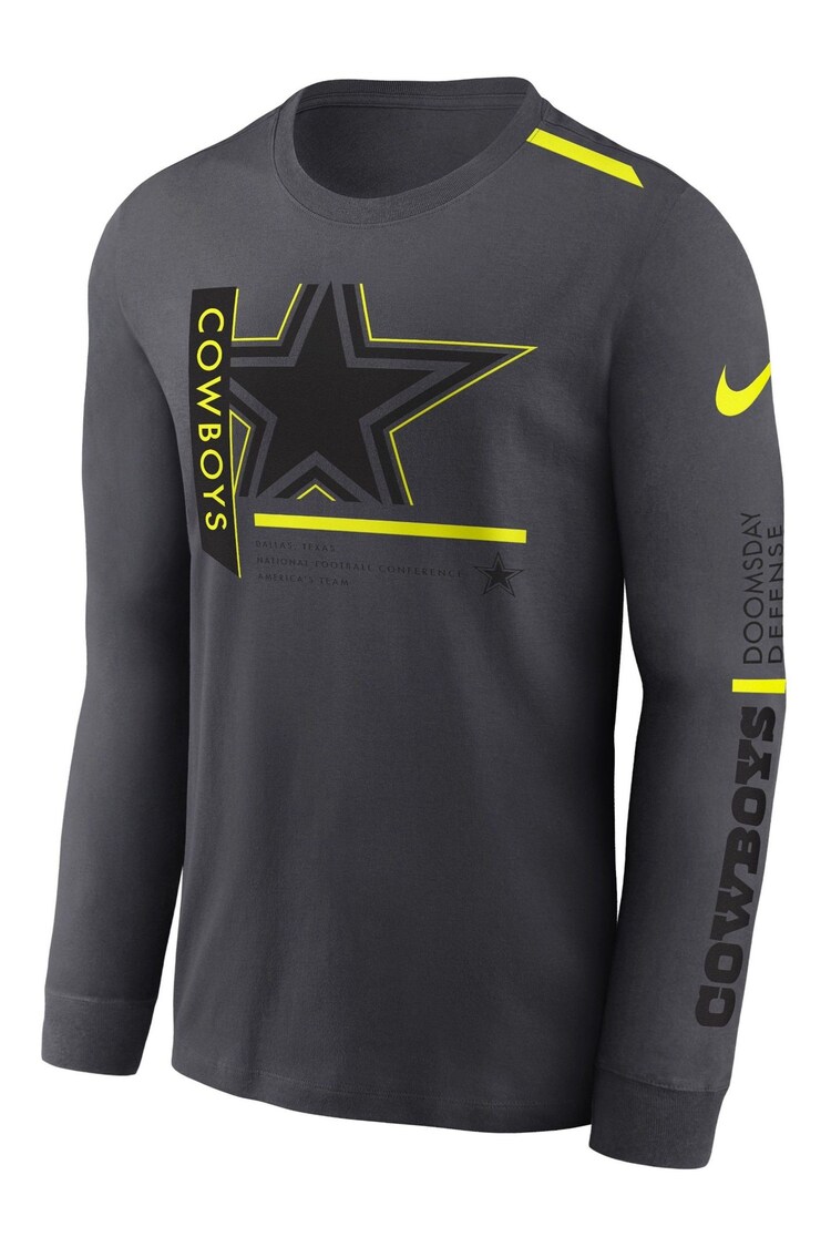 Fanatics Grey NFL Dallas Cowboys VOLT Long Sleeve Dri-FIT Cotton T-Shirt - Image 2 of 3