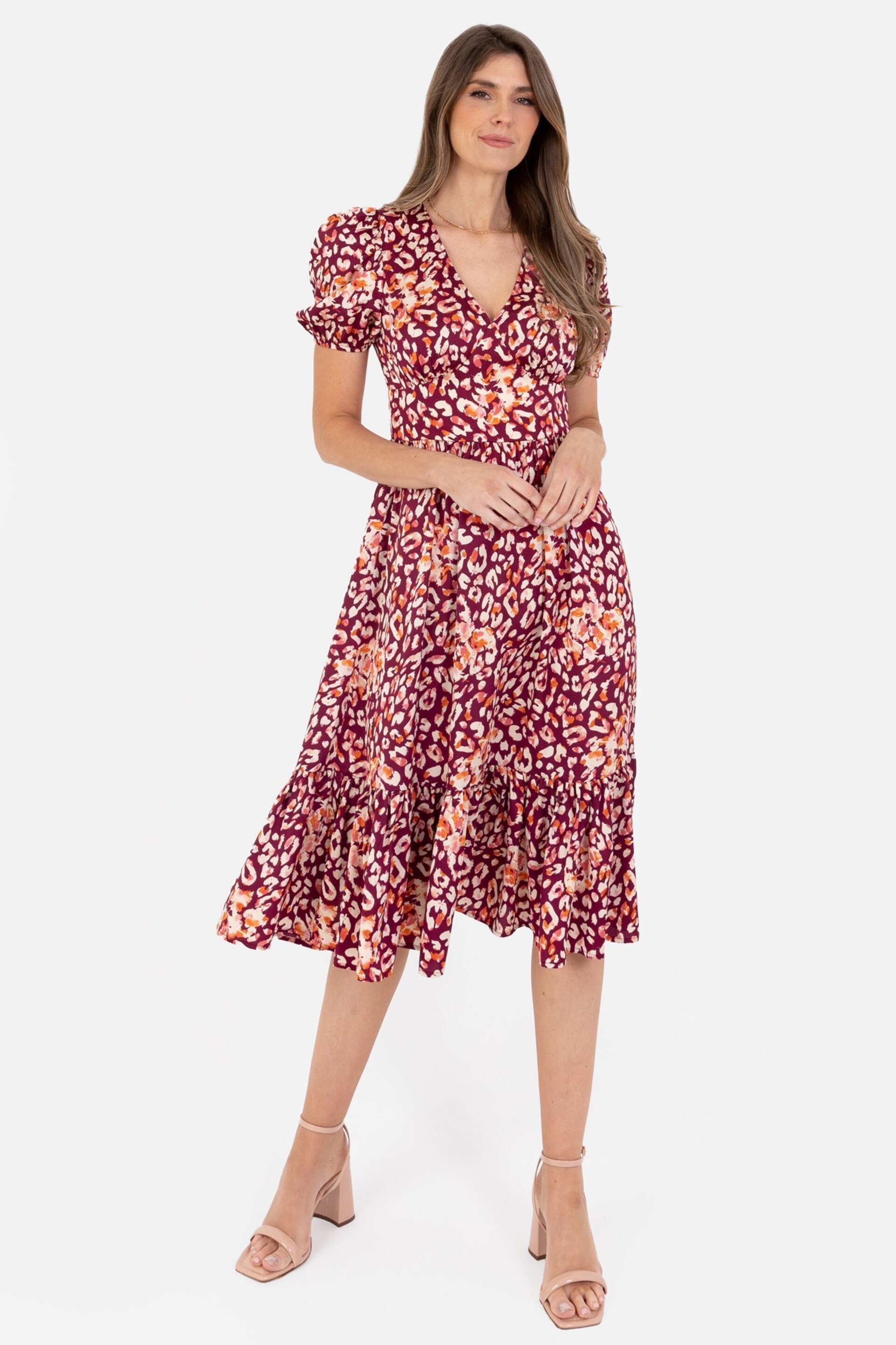 Lovedrobe Tiered Hem Puff Sleeve Midi Dress - Image 1 of 5