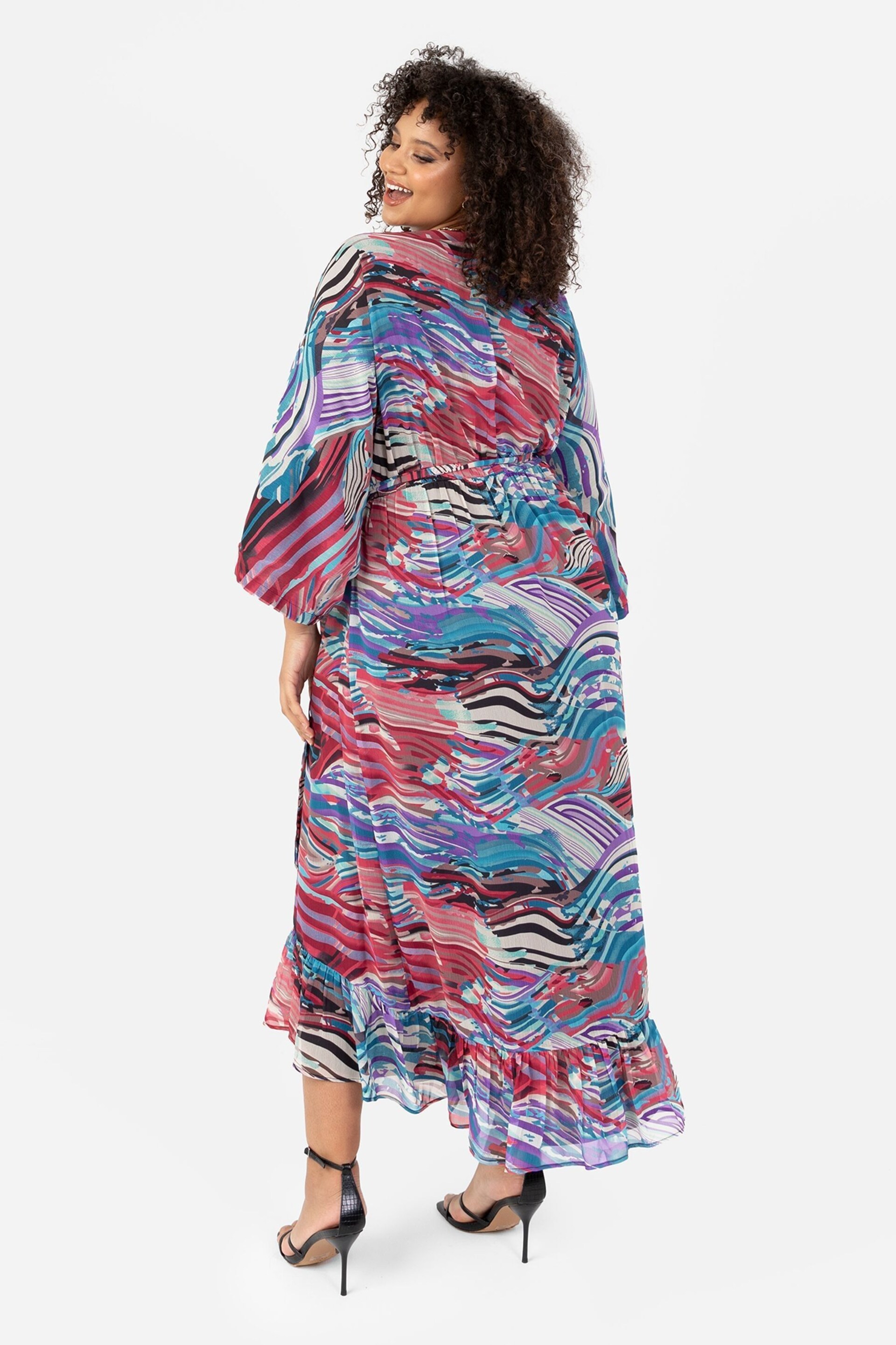 Lovedrobe Wrap Kimono Dress With Ruffled High Low Hem - Image 2 of 5