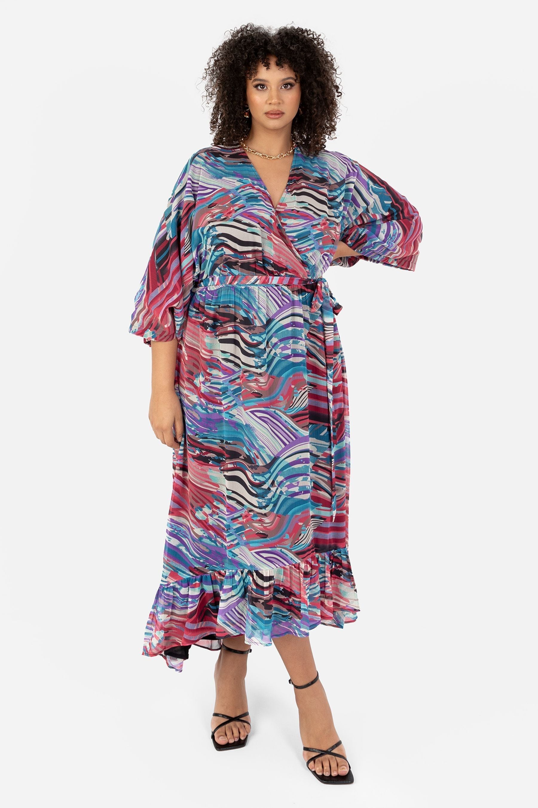 Buy Lovedrobe Wrap Kimono Dress With Ruffled High Low Hem from Next Luxembourg