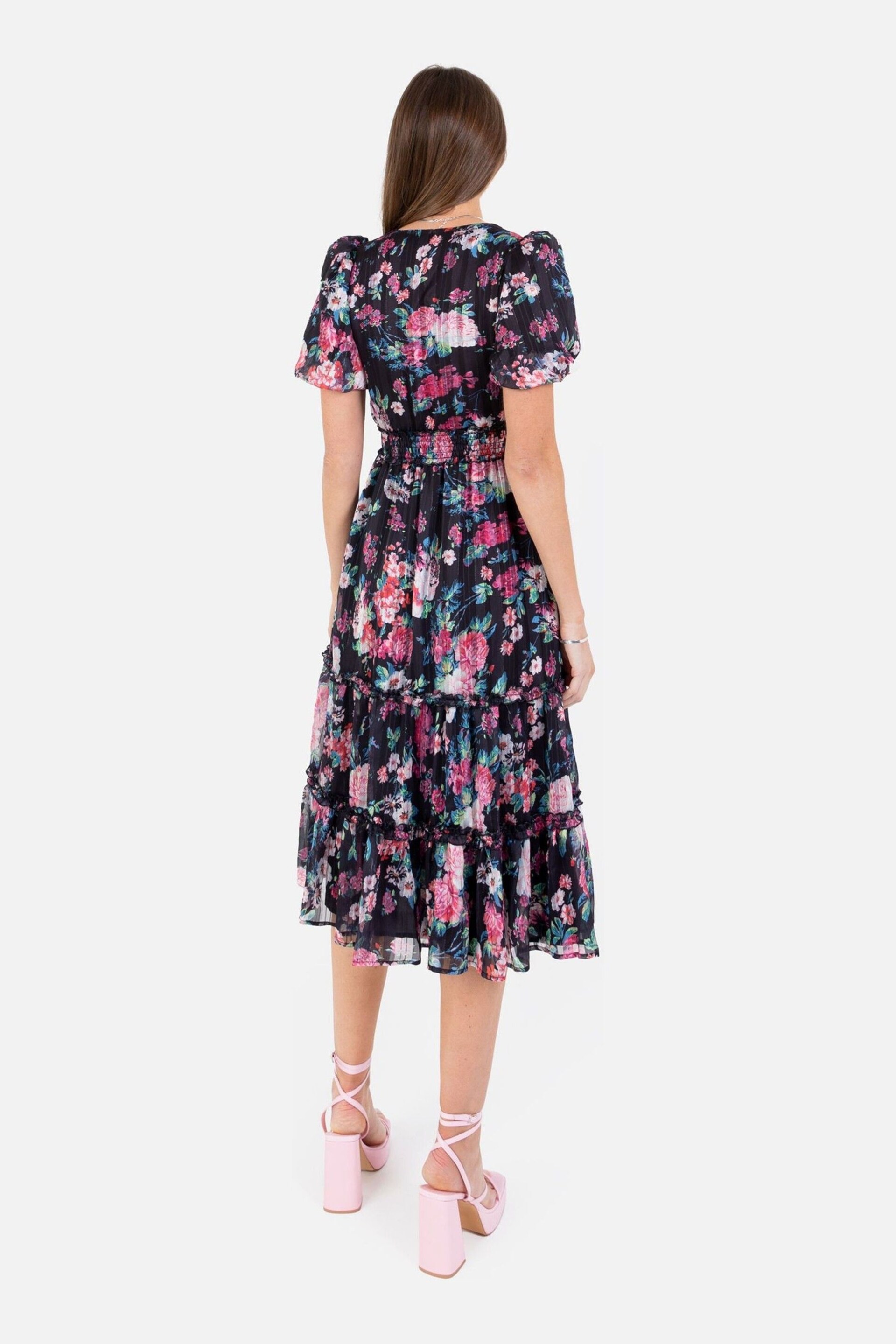 Lovedrobe Shirring Waist Puff Sleeve Midi Dress - Image 2 of 5