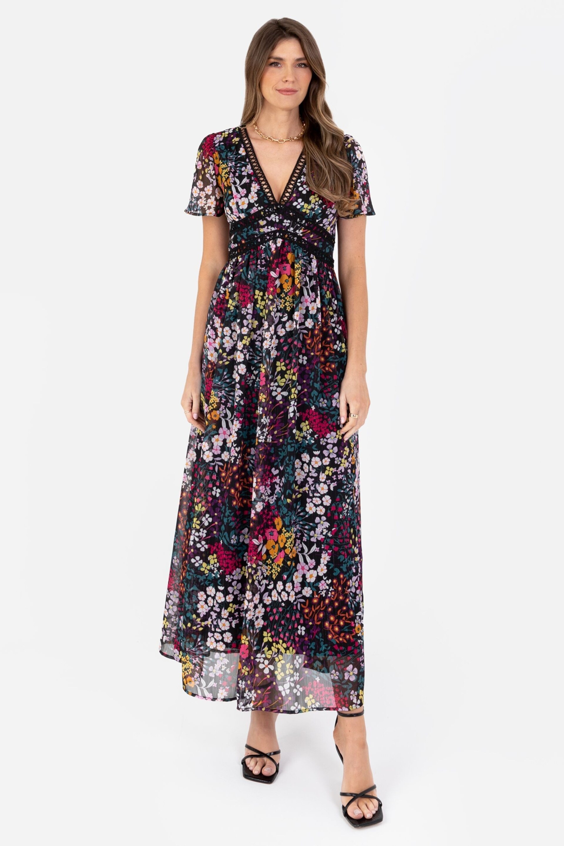 Lovedrobe V-Neck Angel Sleeve Maxi Dress With Trims - Image 3 of 5