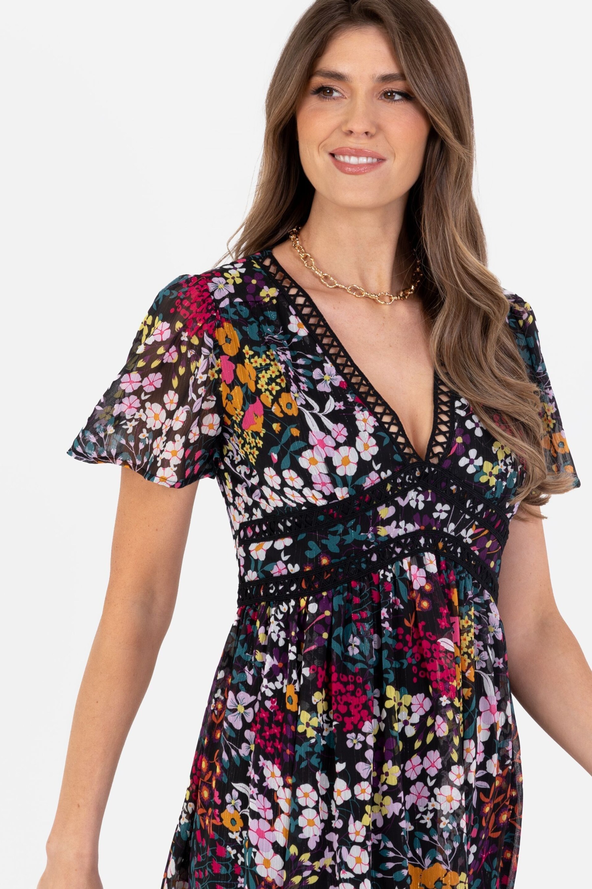 Lovedrobe V-Neck Angel Sleeve Maxi Dress With Trims - Image 4 of 5