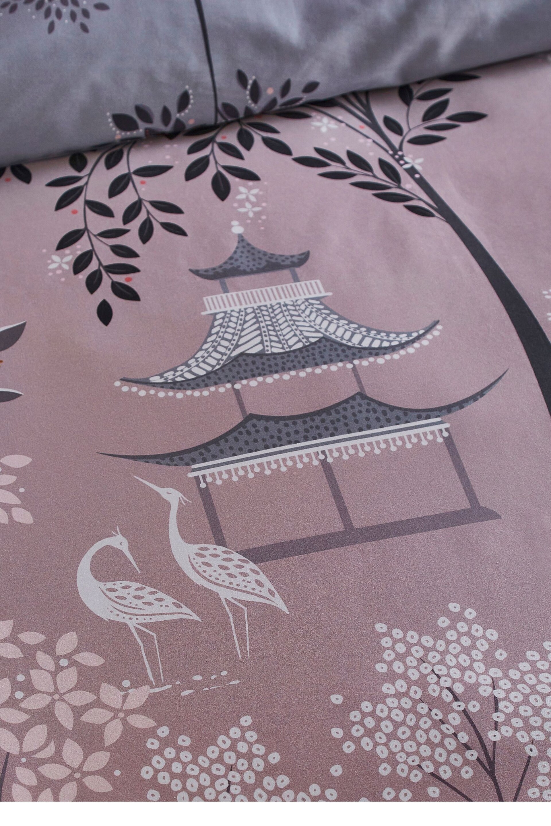 Sara Miller Blush Grey Pagoda Garden Duvet Cover and Pillowcase Set - Image 3 of 9