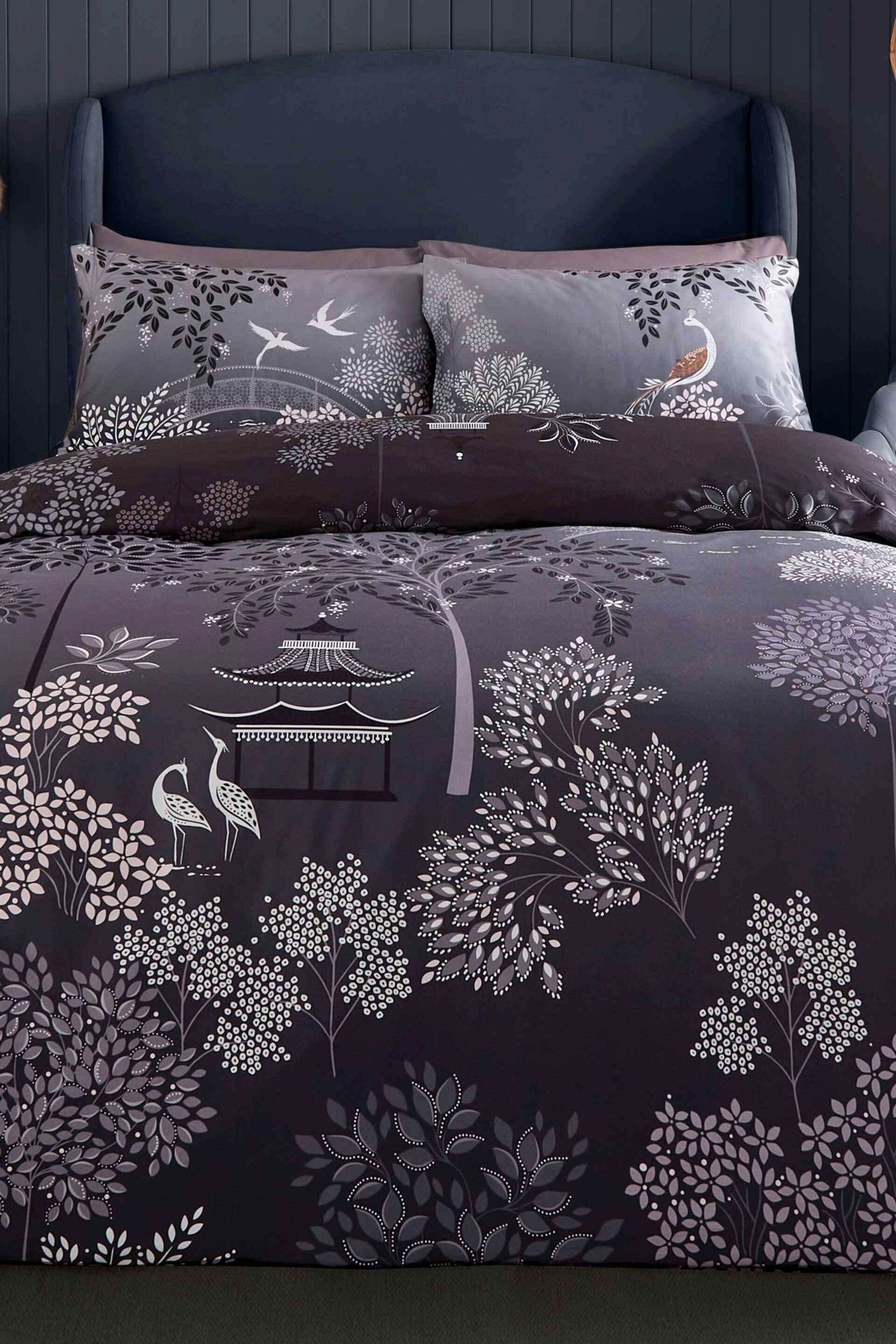 Sara Miller Blush Grey Pagoda Garden Duvet Cover and Pillowcase Set - Image 4 of 9