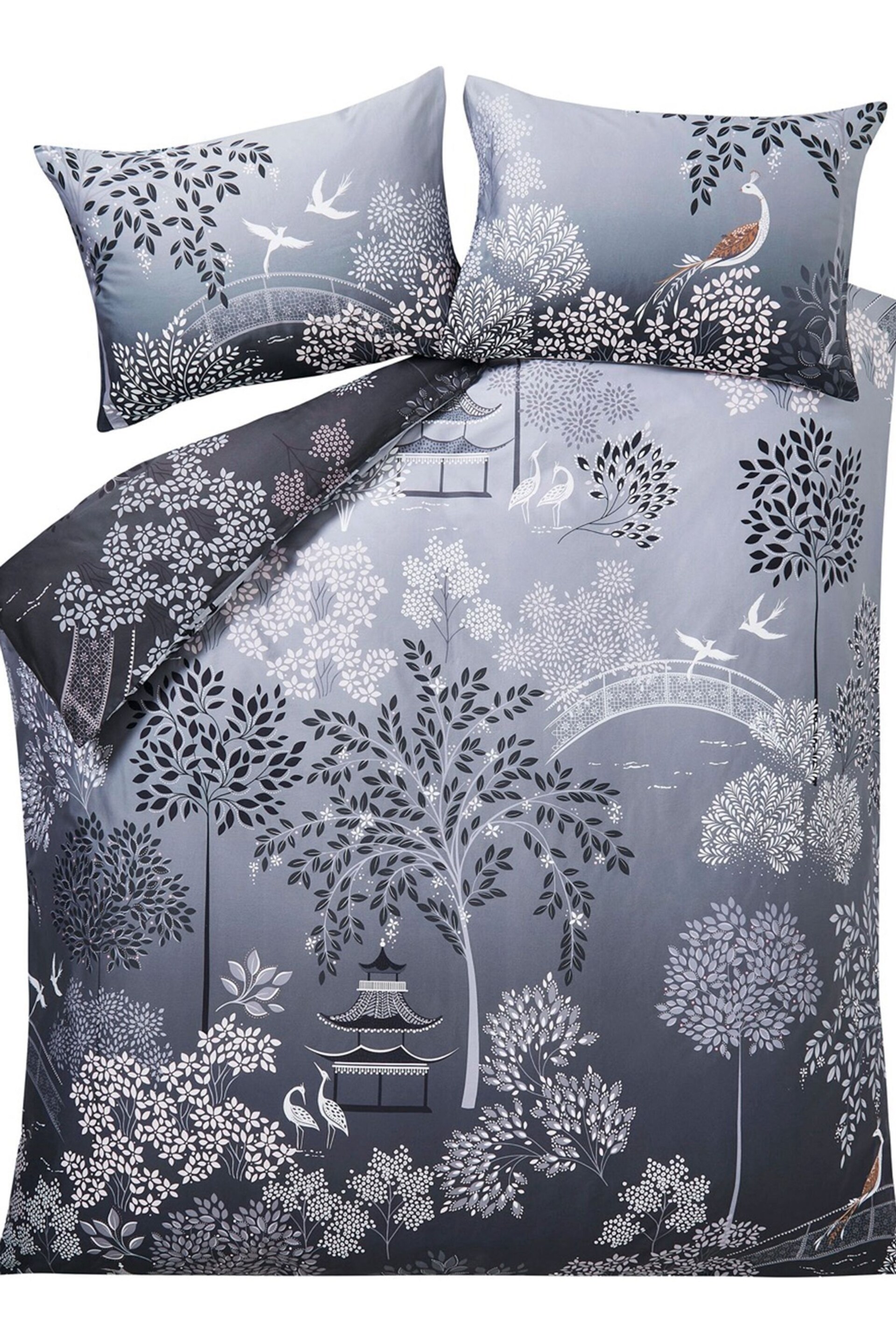 Sara Miller Blush Grey Pagoda Garden Duvet Cover and Pillowcase Set - Image 7 of 9