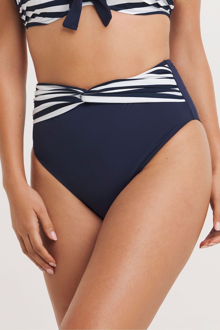 Simply Be Blue/ White Stripe Magisculpt Twist Front High Waist Bikini Briefs - Image 2 of 5