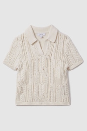 Reiss Ecru Eula Senior Crochet Open Collar Polo Shirt - Image 2 of 4