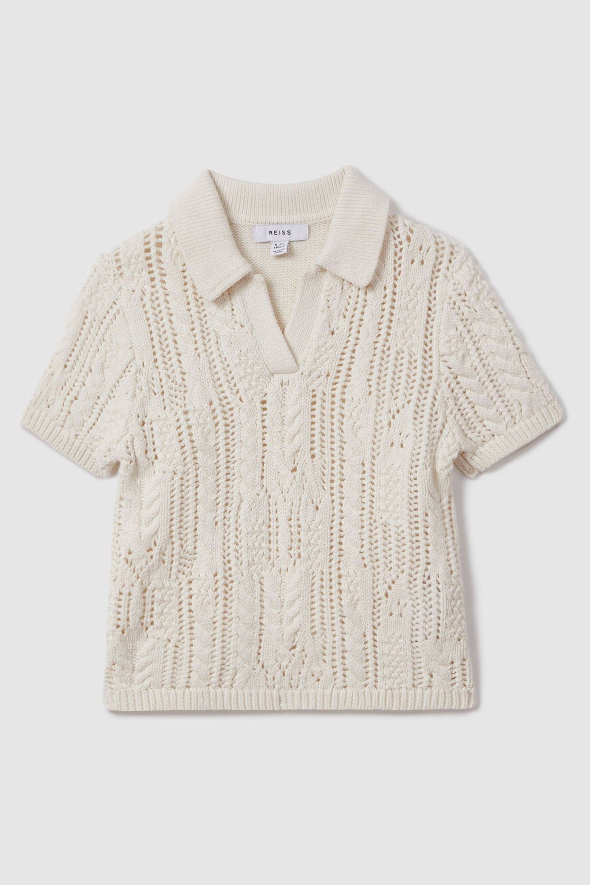 Reiss Ecru Eula Senior Crochet Open Collar Polo Shirt - Image 2 of 4