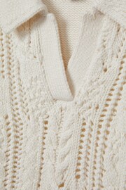 Reiss Ecru Eula Senior Crochet Open Collar Polo Shirt - Image 4 of 4