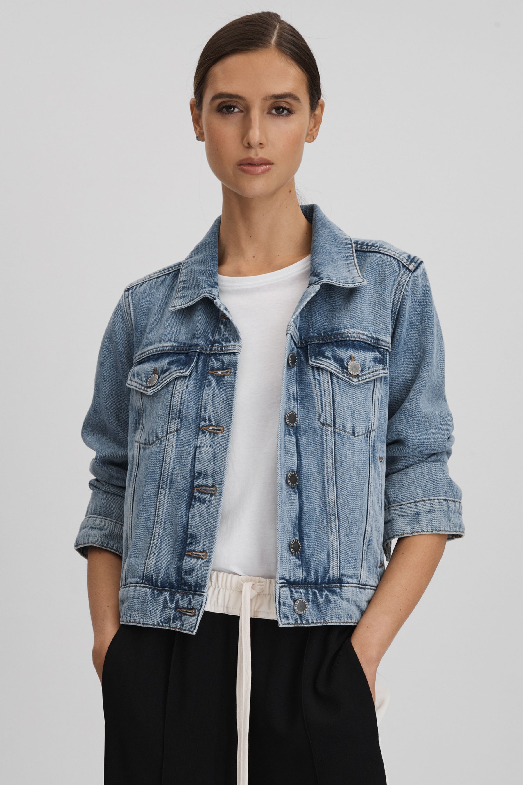 Buy Reiss Mid Blue Ellen Denim Jacket from the Next UK online shop