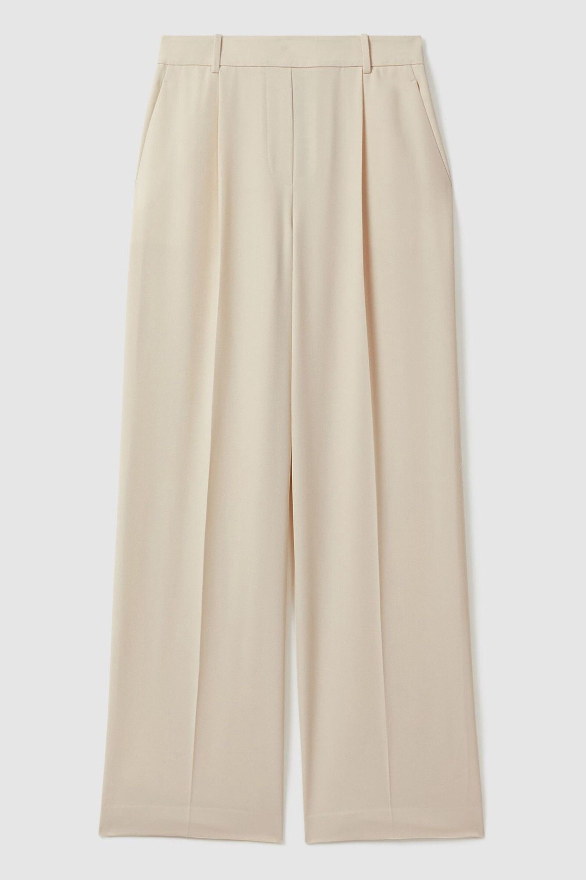 Reiss Cream Eden Petite Half-Elasticated Wide Leg Trousers - Image 2 of 6