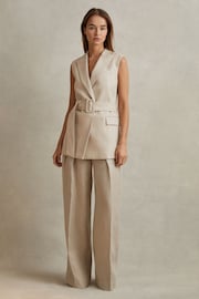 Reiss Natural Cassie Linen Belted Waistcoat - Image 1 of 6