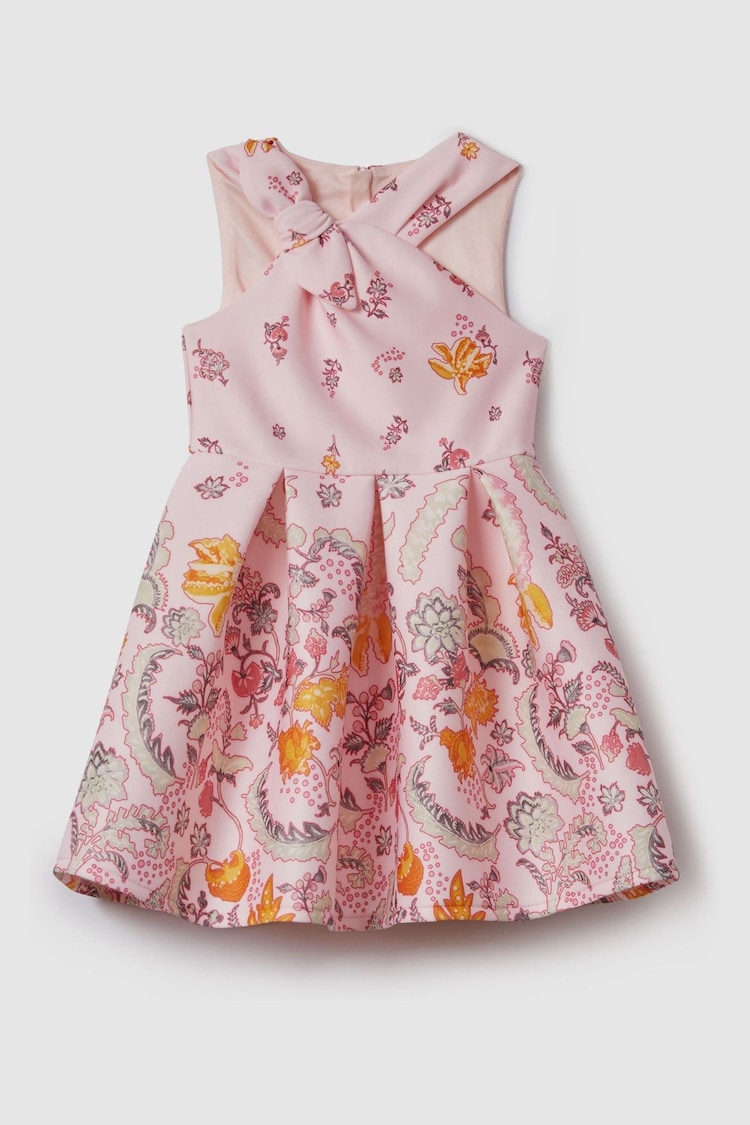 Reiss Pink Alice 13-14 yrs Scuba Bow Fit-and-Flare Dress - Image 1 of 6