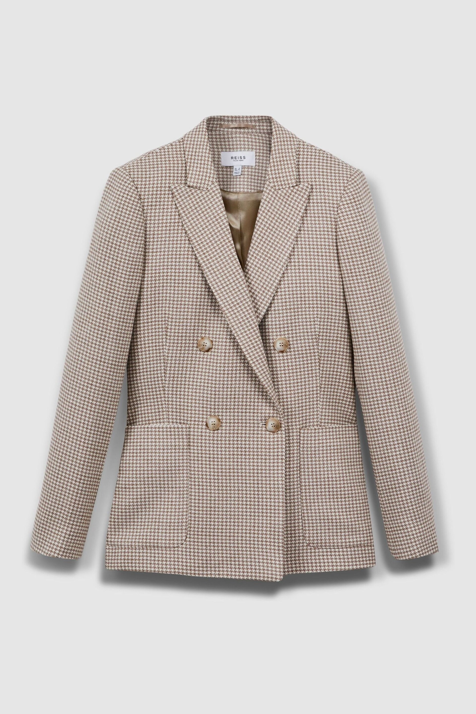 Reiss Beige Check Ella Petite Wool Blend Double Breasted Dogtooth Blazer - Image 2 of 8