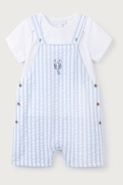 The White Company White 100% Cotton Stripe Lobster Embroidered Dungaree & T-Shirt Set - Image 3 of 4