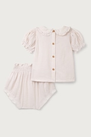 The White Company Pink Seersucker Stripe 100% Cotton Blouse And Bloomers Set - Image 5 of 6