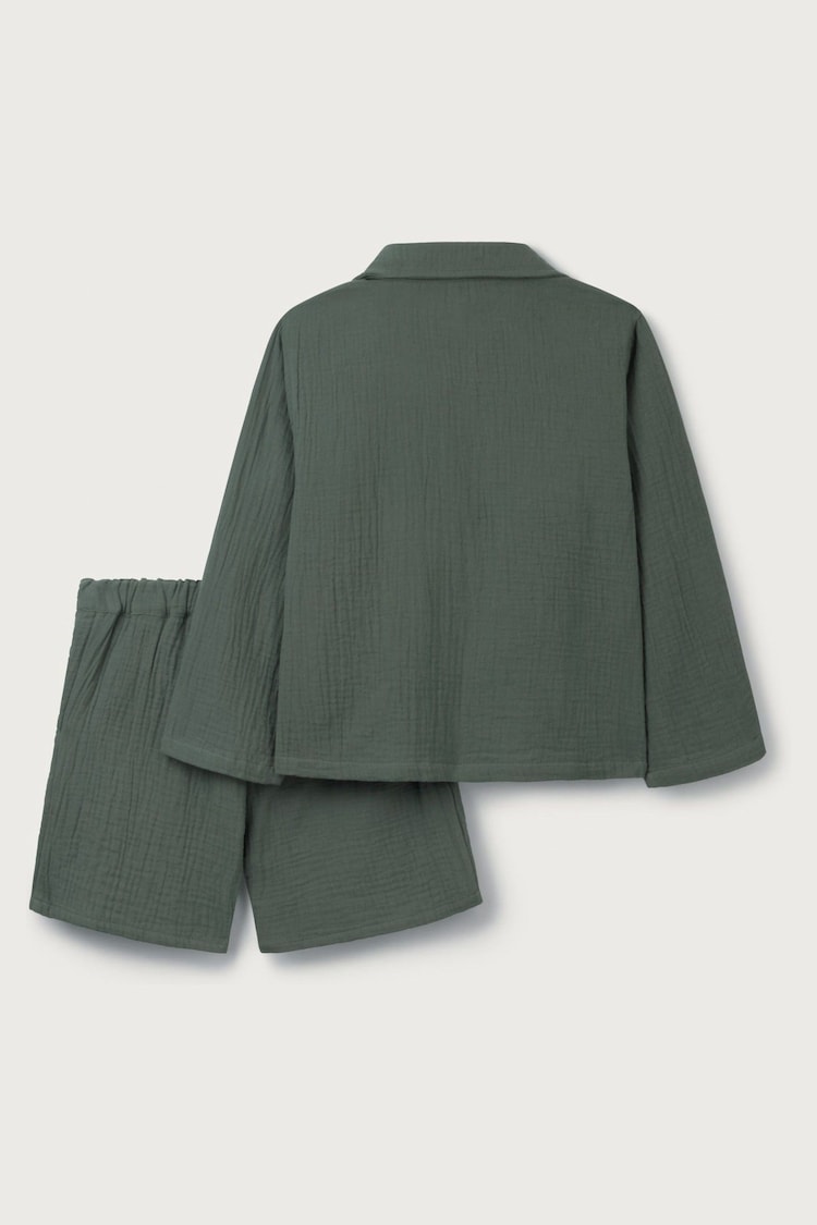 The White Company Green Organic Crinkle Cotton Jacket, Stripe T-Shirt & Short Set - Image 10 of 10