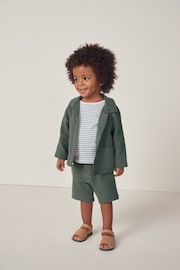 The White Company Green Organic Crinkle Cotton Jacket, Stripe T-Shirt & Short Set - Image 6 of 10