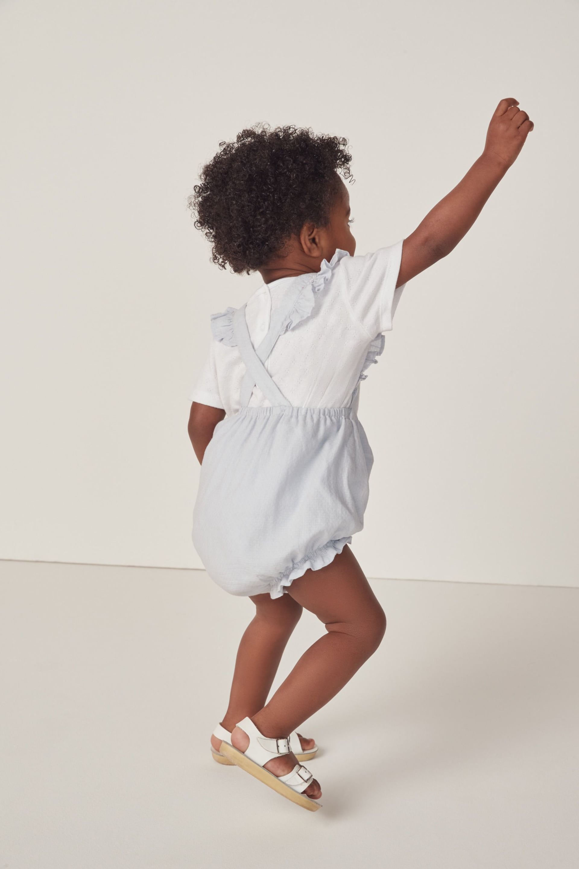 The White Company Blue Organic Cotton Hand Smocked Bubble And Pointelle T-Shirt Set - Image 2 of 6