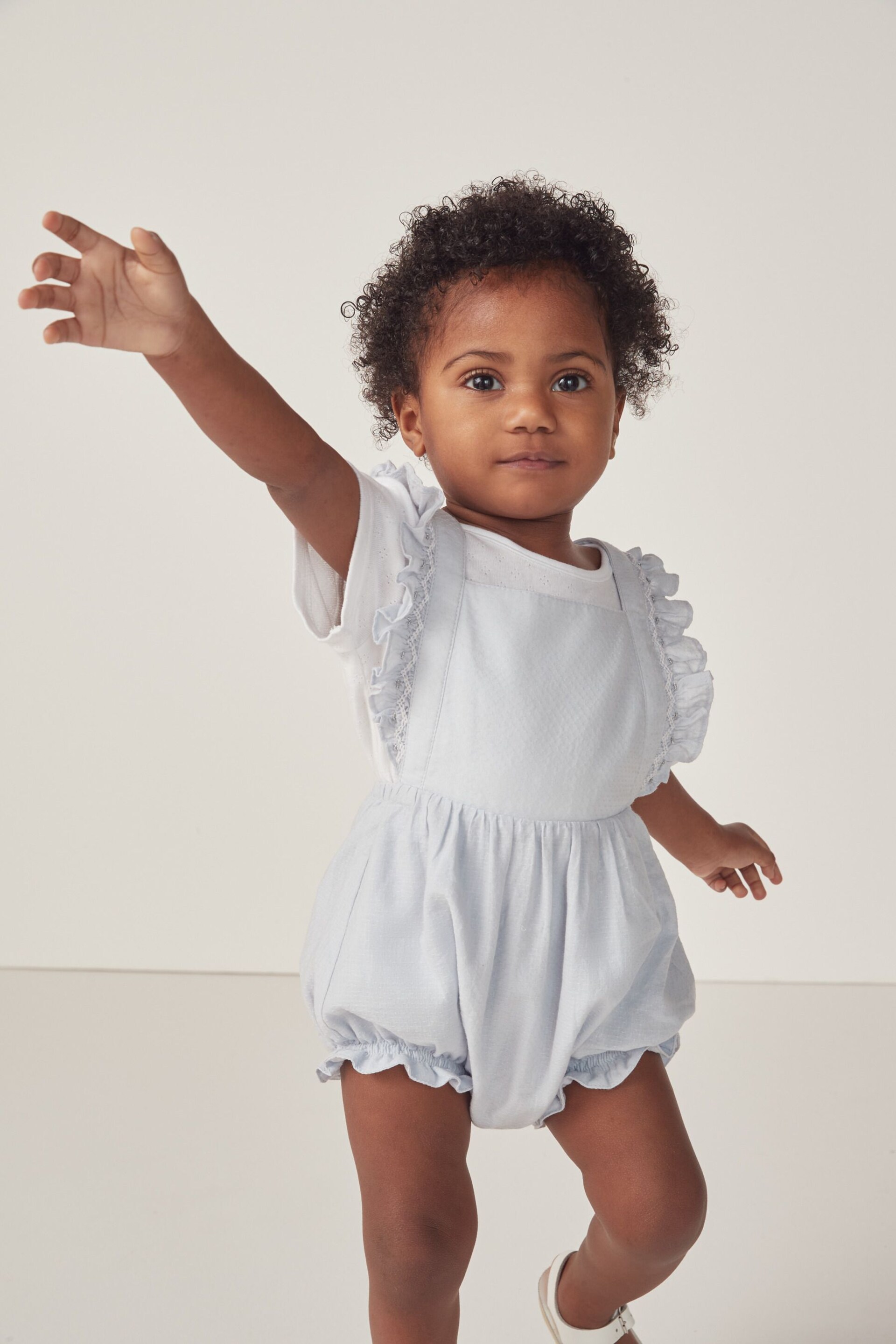 The White Company Blue Organic Cotton Hand Smocked Bubble And Pointelle T-Shirt Set - Image 3 of 6