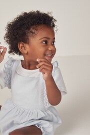 The White Company Blue Organic Cotton Hand Smocked Bubble And Pointelle T-Shirt Set - Image 4 of 6