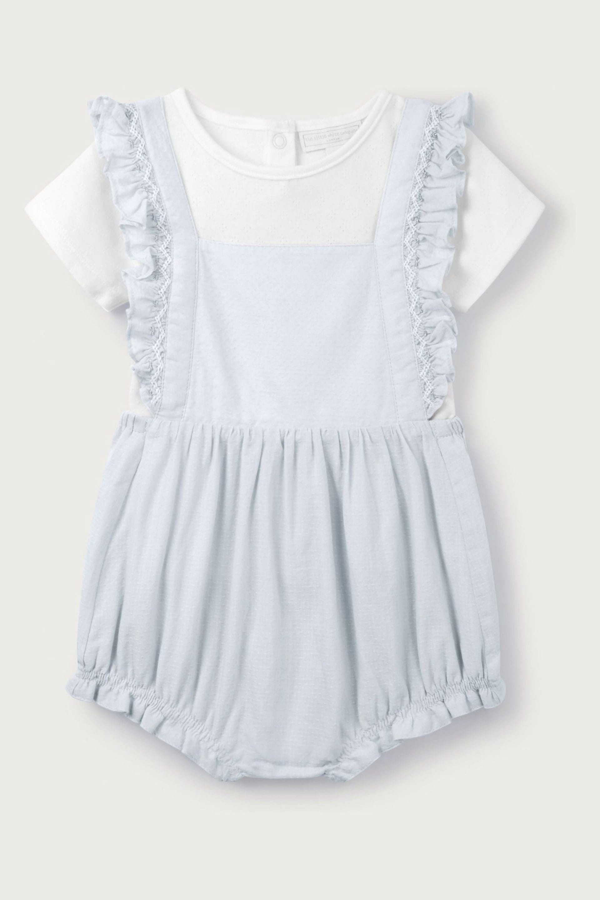 The White Company Blue Organic Cotton Hand Smocked Bubble And Pointelle T-Shirt Set - Image 6 of 6
