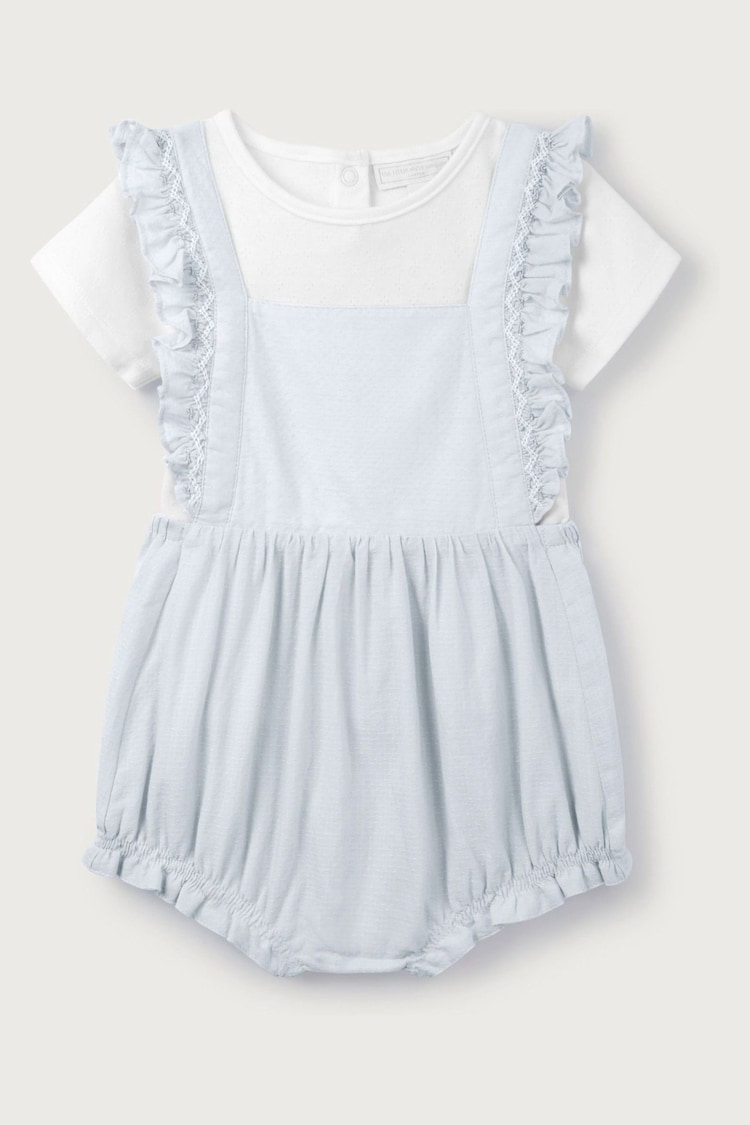 The White Company Blue Cotton Hand Smocked Bubble And Pointelle T-Shirt Set - Image 6 of 6