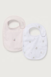 The White Company Pink Organic Cotton Hoppy Bunny Picot Trim Bibs 2 Pack - Image 1 of 1