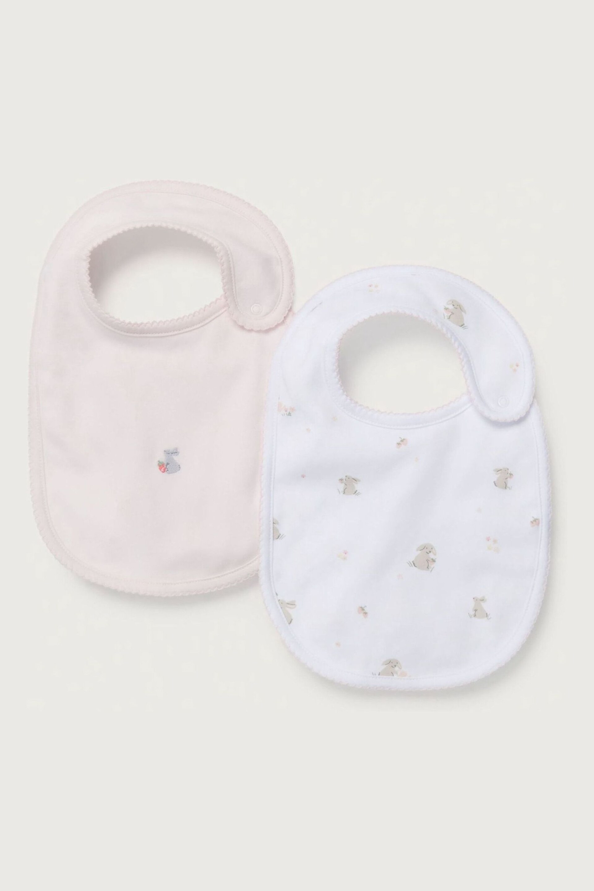 The White Company Pink Organic Cotton Hoppy Bunny Picot Trim Bibs 2 Pack - Image 1 of 1