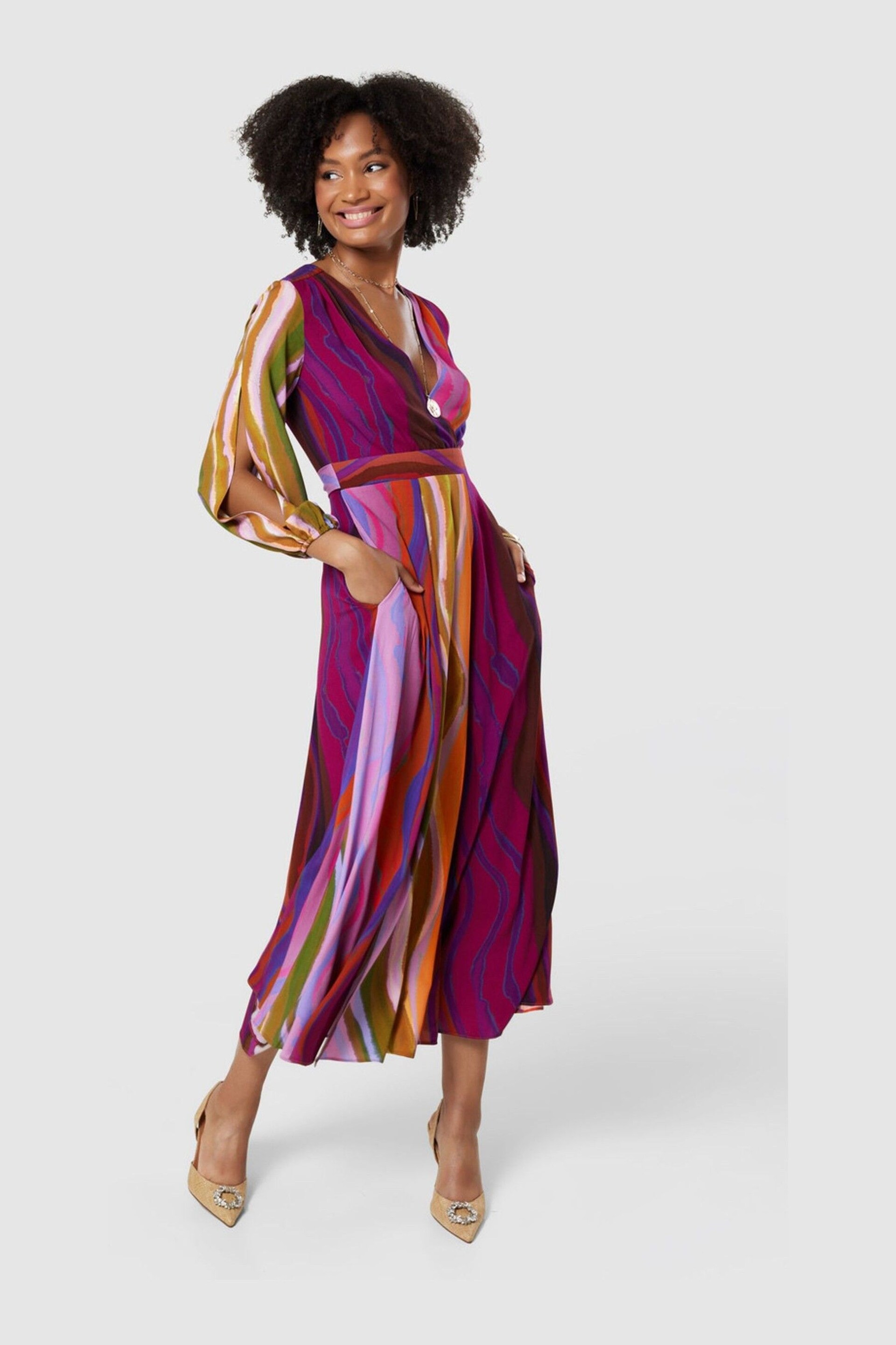 Closet London Multi Multi Print Full Skirt Wrap Midi Dress - Image 3 of 4