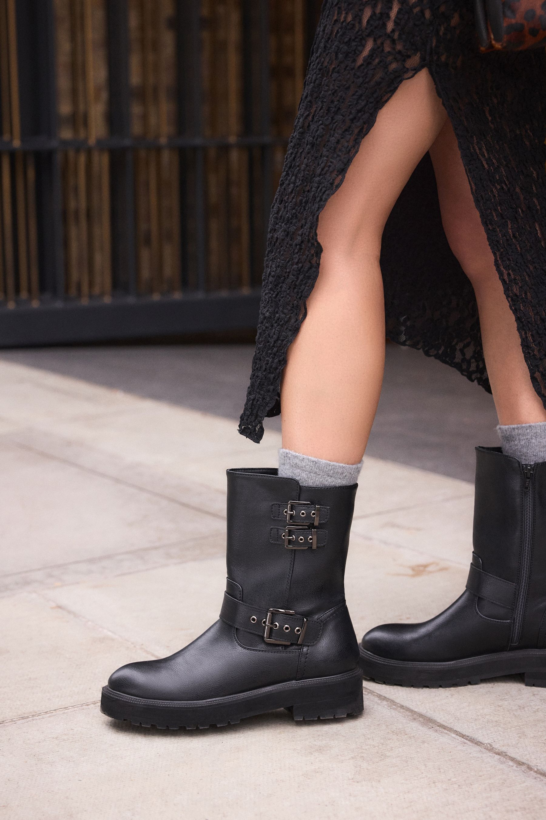 Buy Black Standard Wide Fit Forever Comfort Buckle Biker Ankle Boots from Next Canada