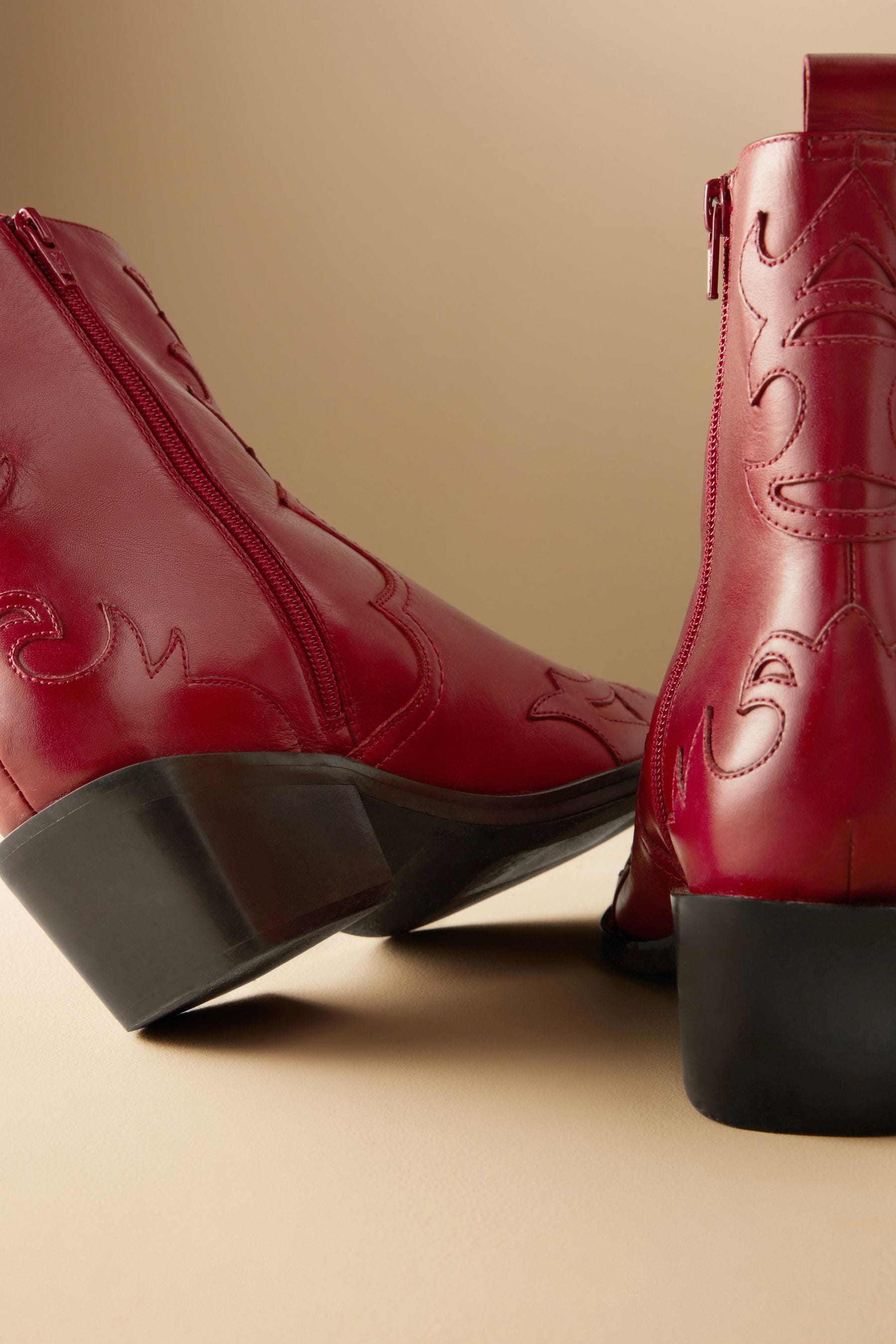 Buy Red Premium Leather Ankle Western Cowboy Boots from Next Luxembourg