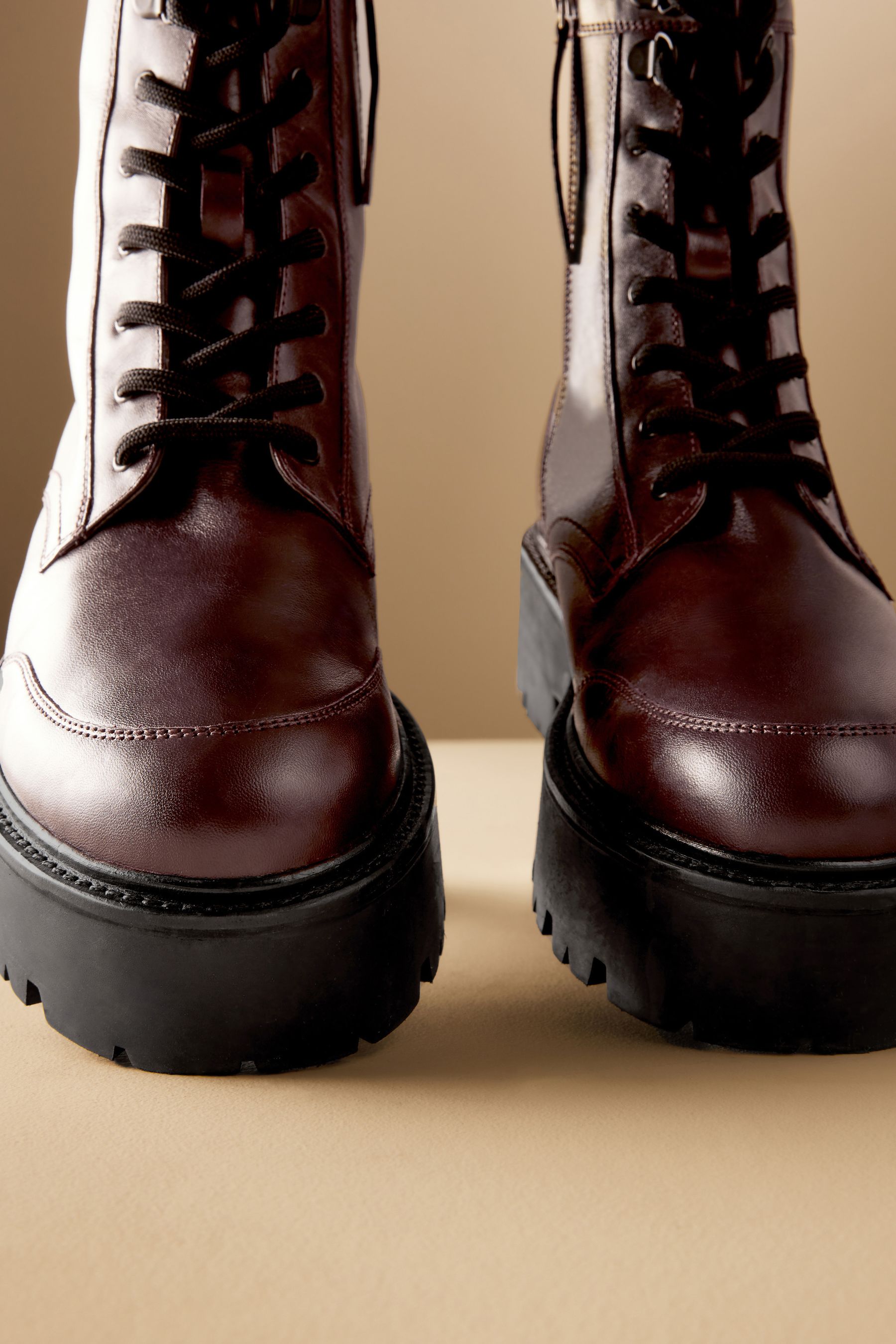 Buy Burgundy Red Signature Leather Forever Comfort Chunky Lace Up Boots from the Next UK online shop