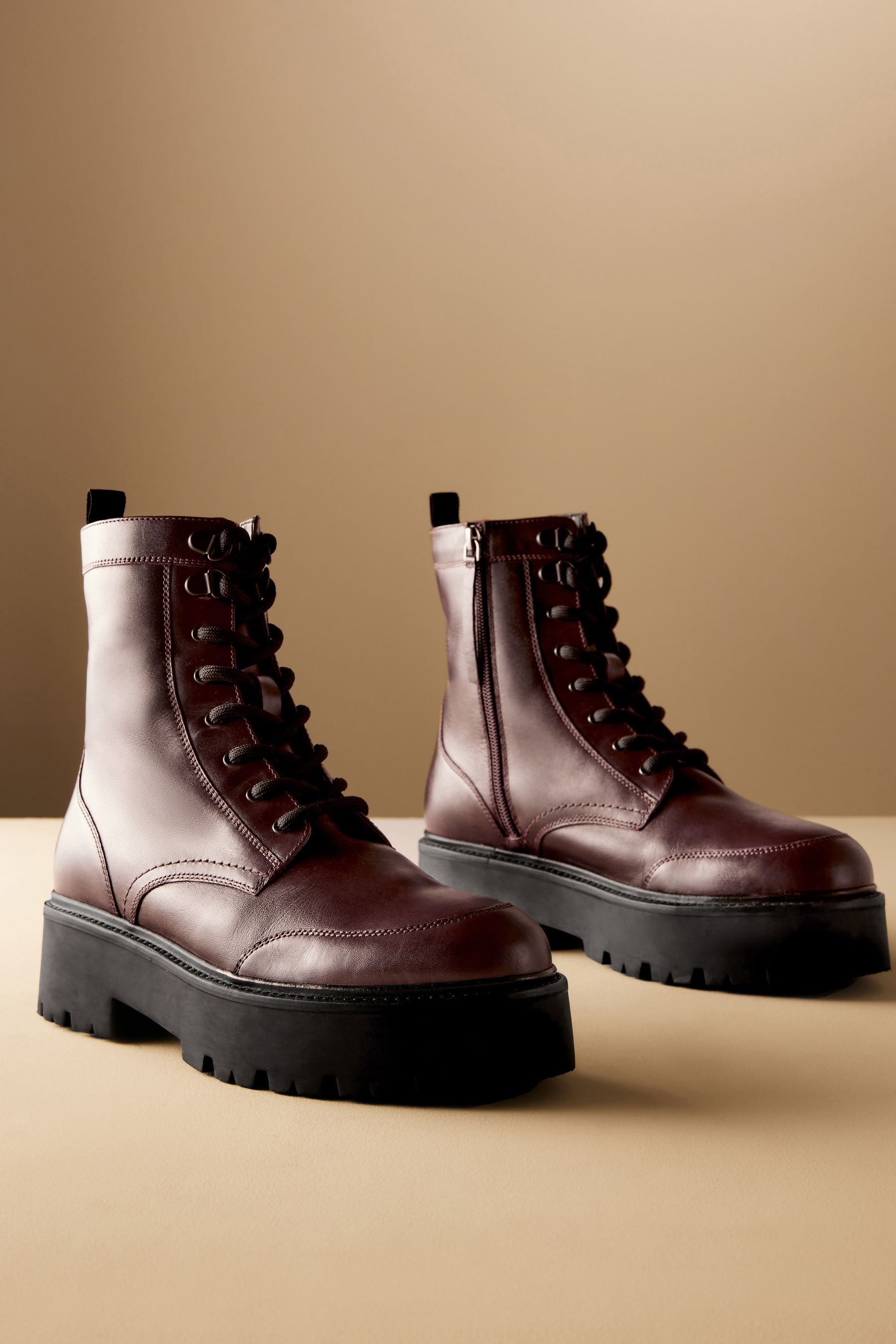 Buy Burgundy Red Signature Leather Forever Comfort Chunky Lace Up Boots from Next France
