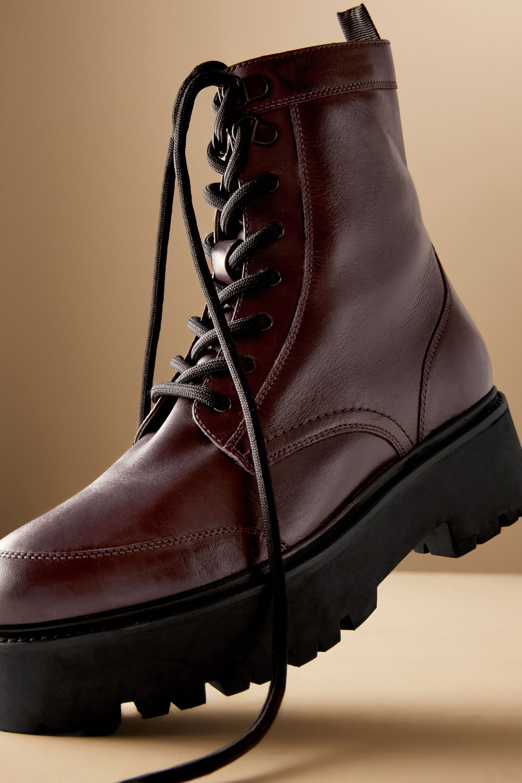 Buy Burgundy Red Signature Leather Forever Comfort Chunky Lace Up Boots from the Next UK online shop