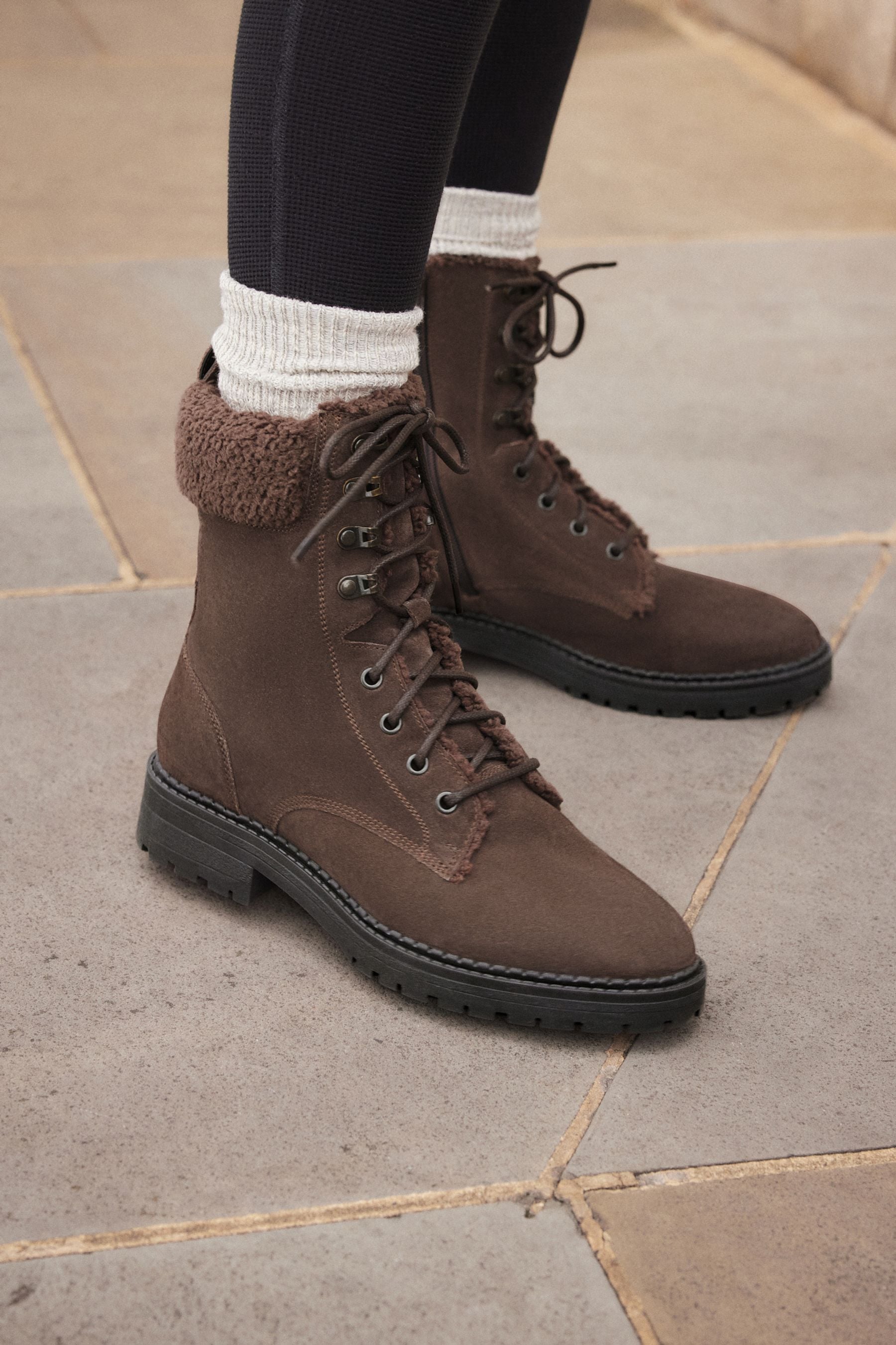 Buy Chocolate Brown Standard Wide Fit Forever Comfort Leather Lace Up Boots from the Next UK online shop