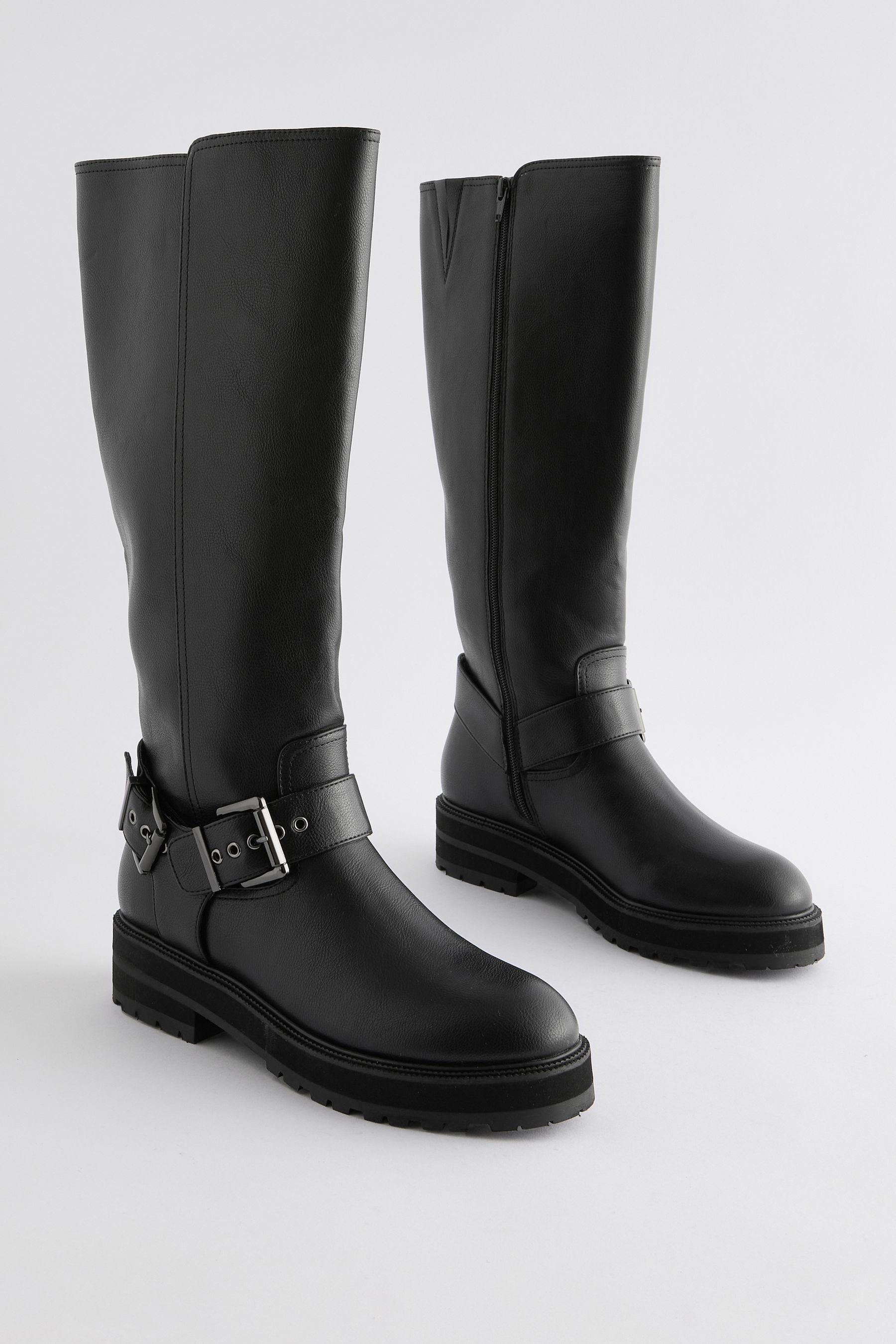 Buy Black Standard Wide Fit Forever Comfort Knee High Biker Boots from Next Poland